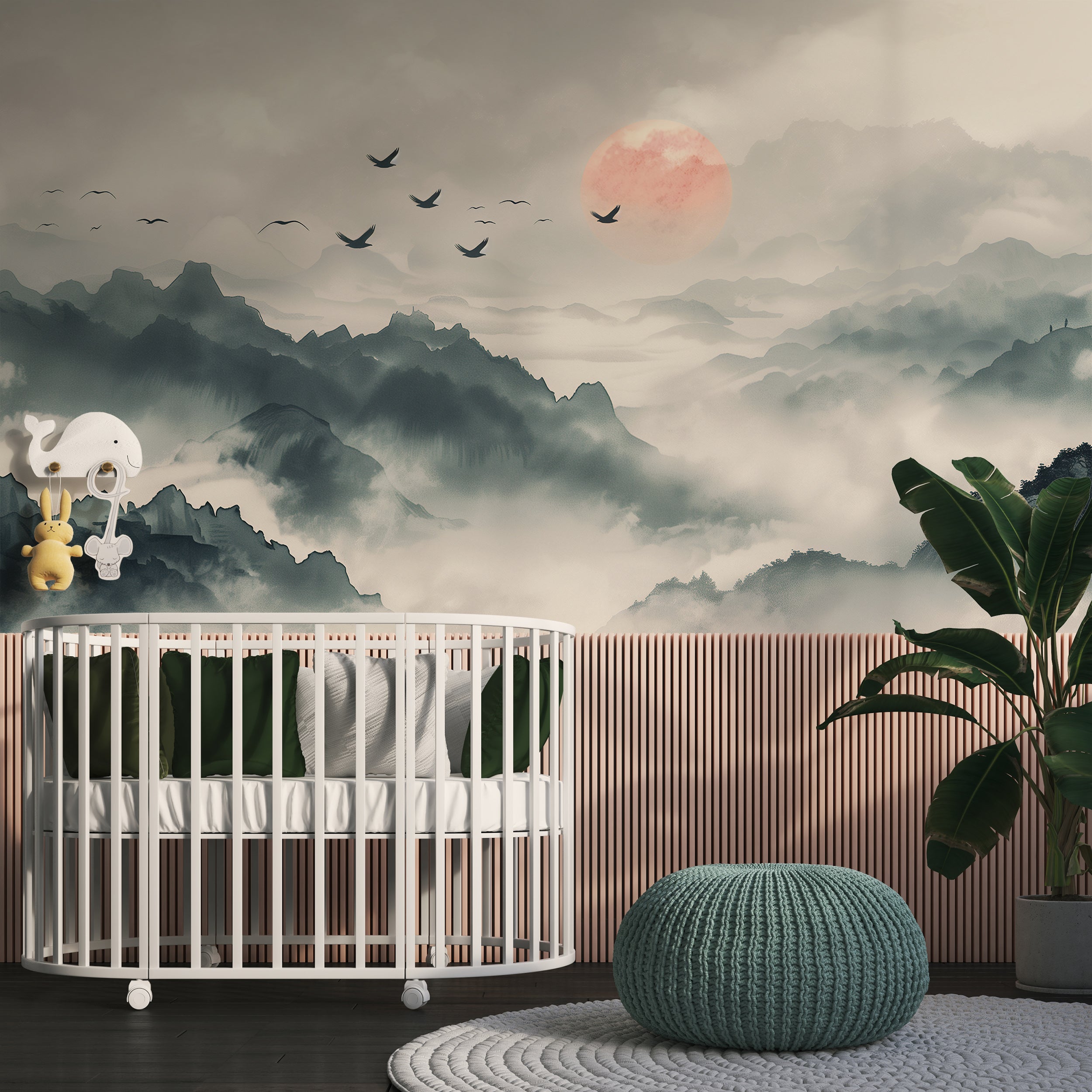 Peel and stick nursery nature mural Pastel color mountain wallpaper