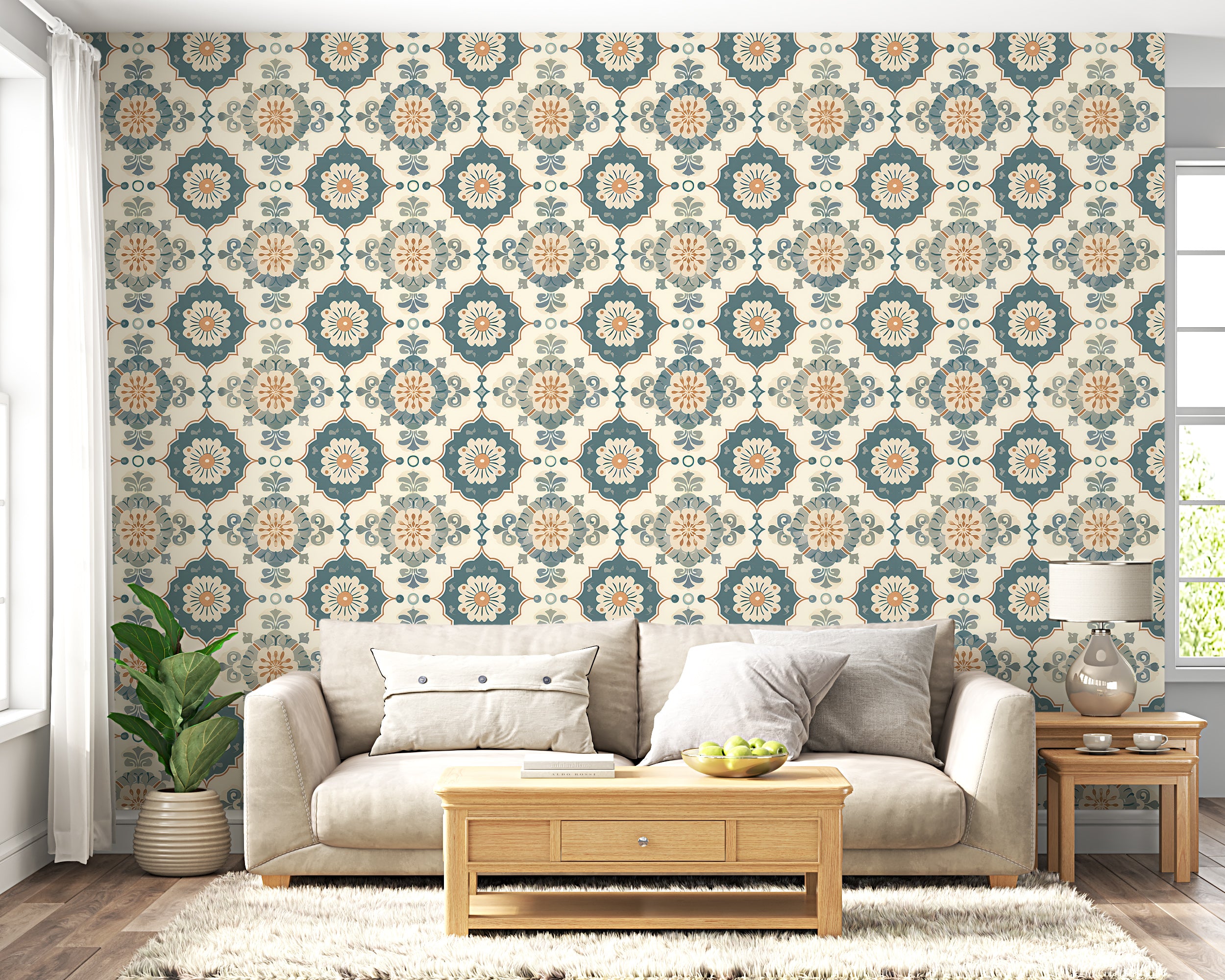 Easy apply Moroccan tile wallpaper