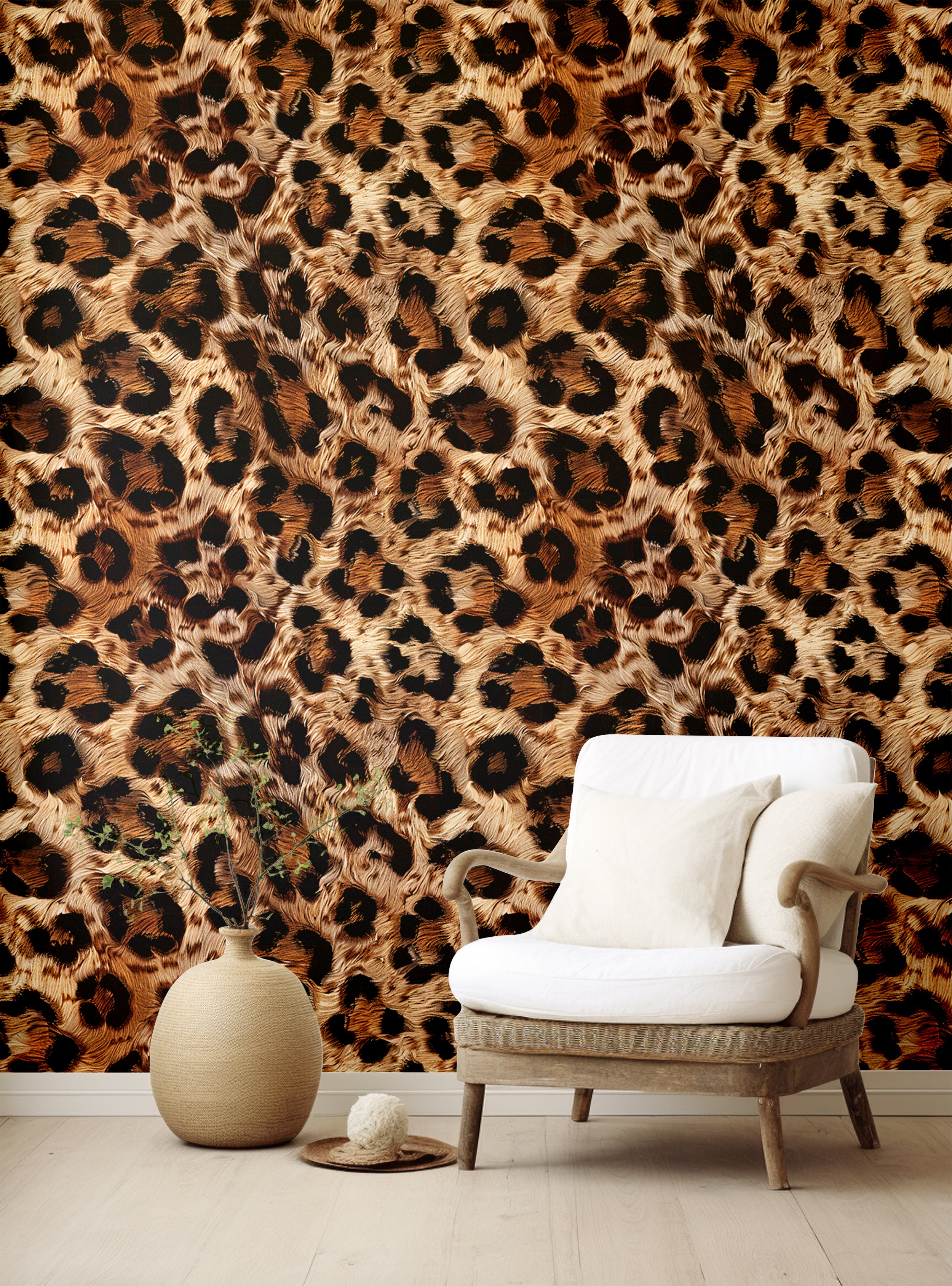 Bold leopard print wallpaper design