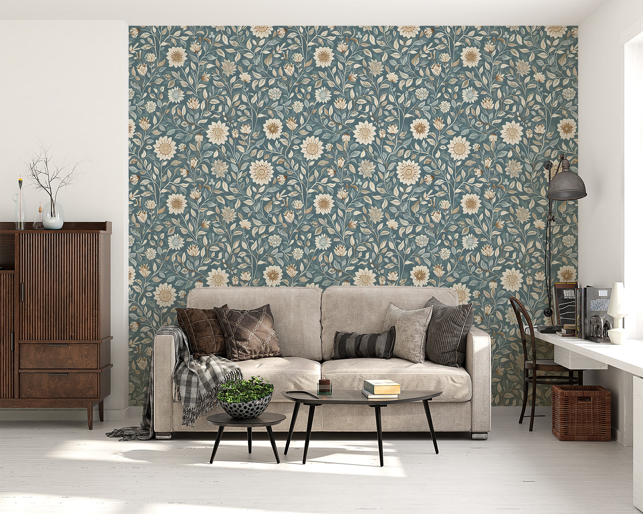 Removable muted botanical wallpaper