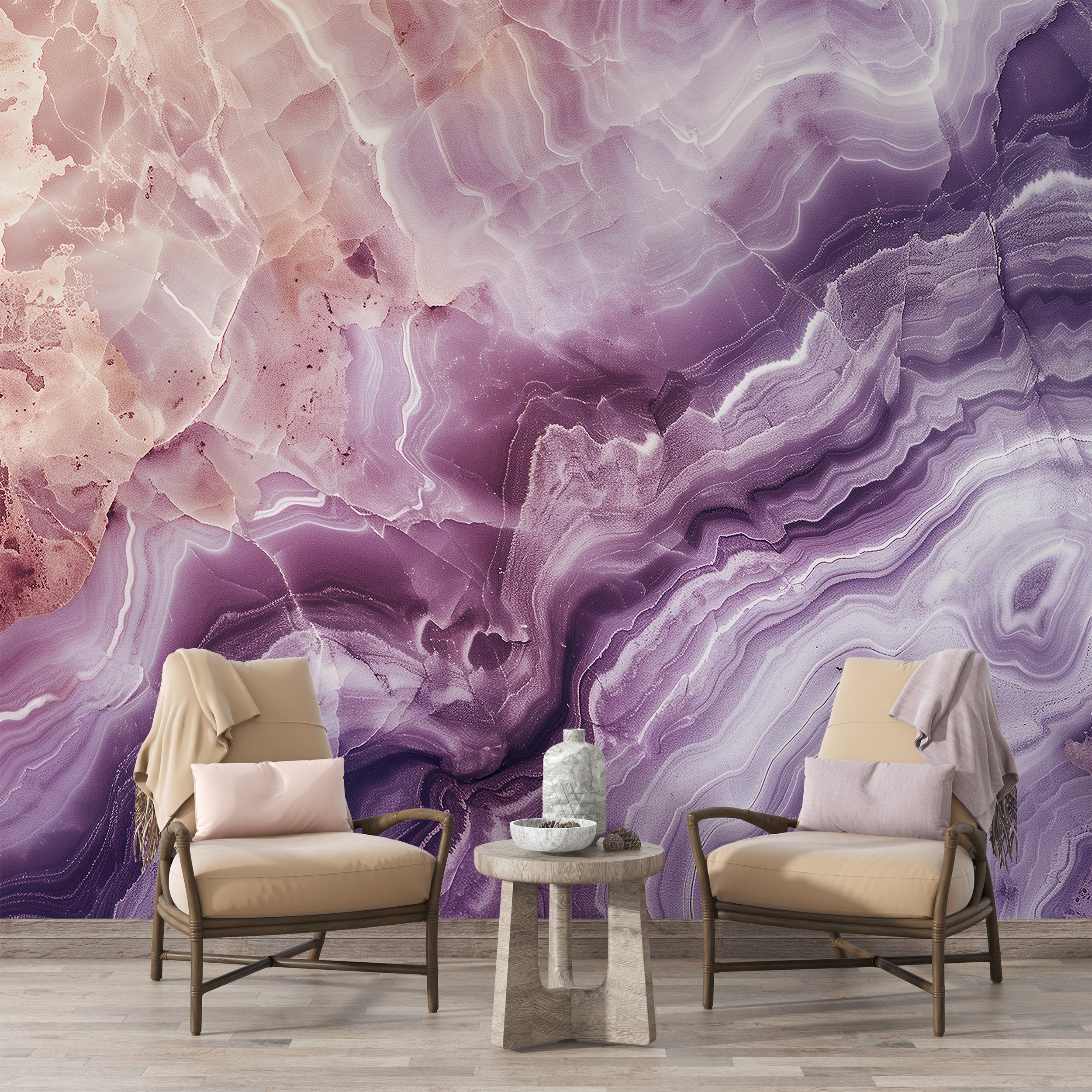 Abstract marble texture peel and stick mural Sophisticated purple stone wallpaper