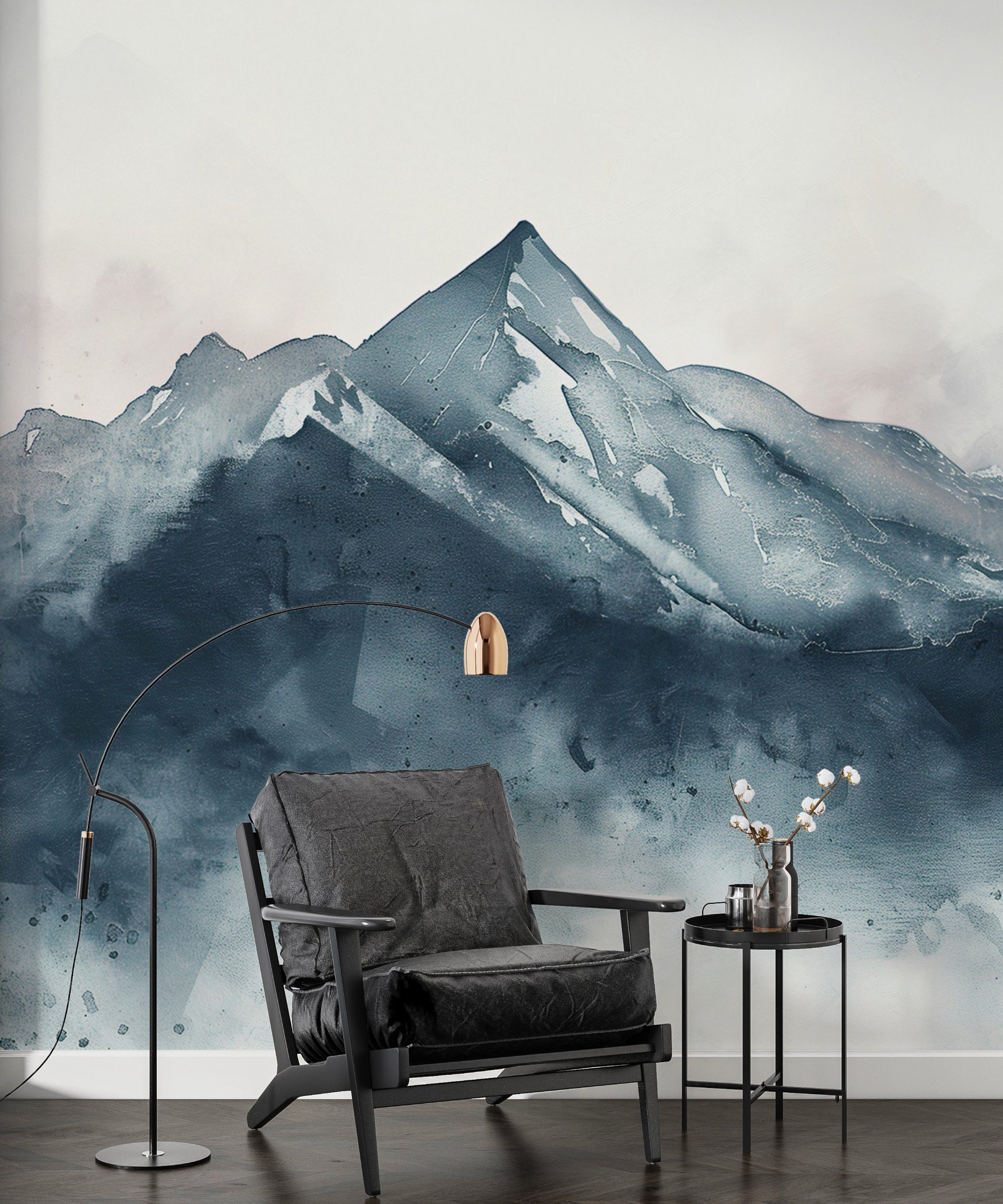 Removable mountain decor for living room Watercolor mountain mural for bedrooms