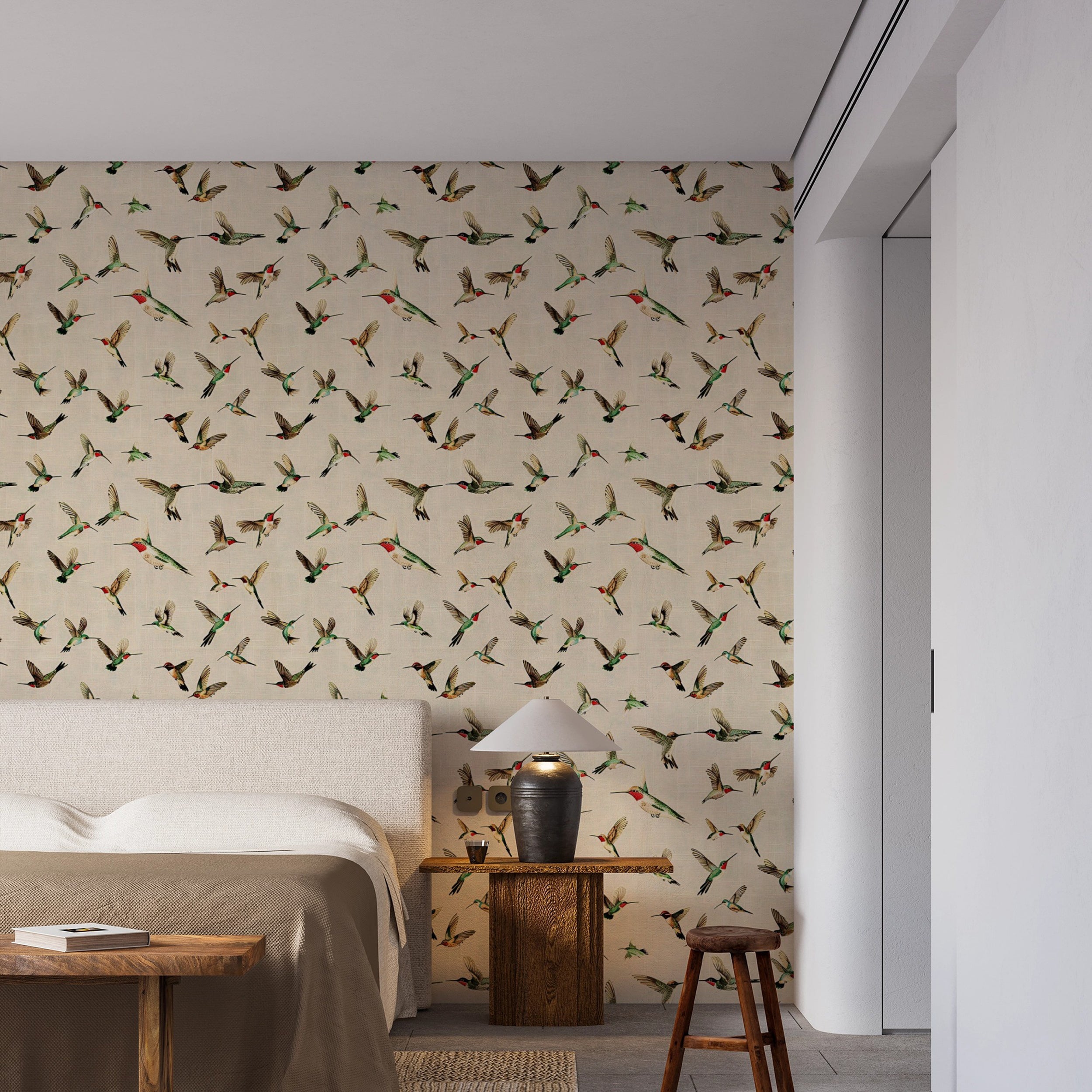 Subtle linen texture wallpaper with birds