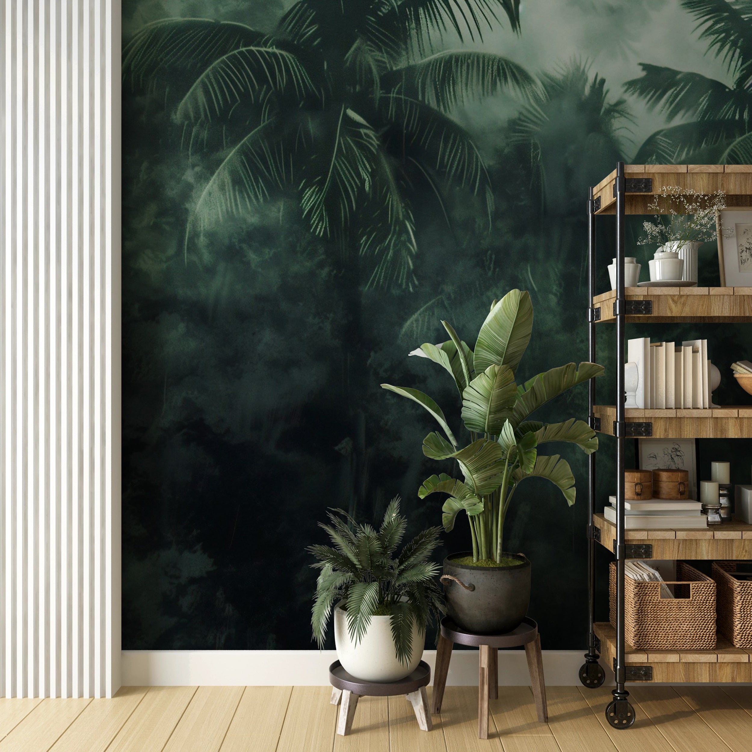 High-quality peel and stick tropical forest wallpaper Dark green jungle mural for office decor