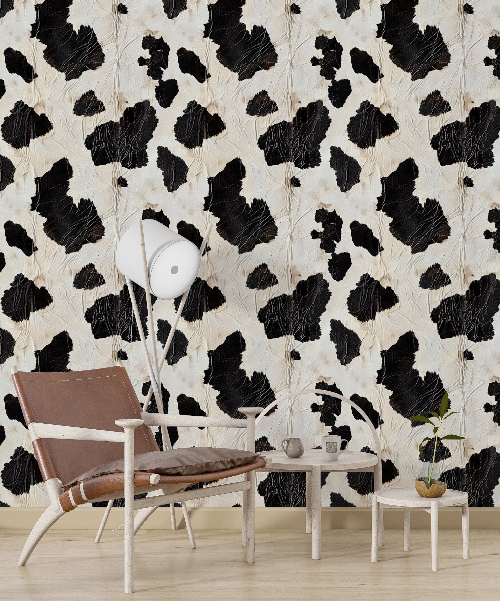 Black and white cow print wallpaper for living room Detailed cow pattern peel and stick wall decor