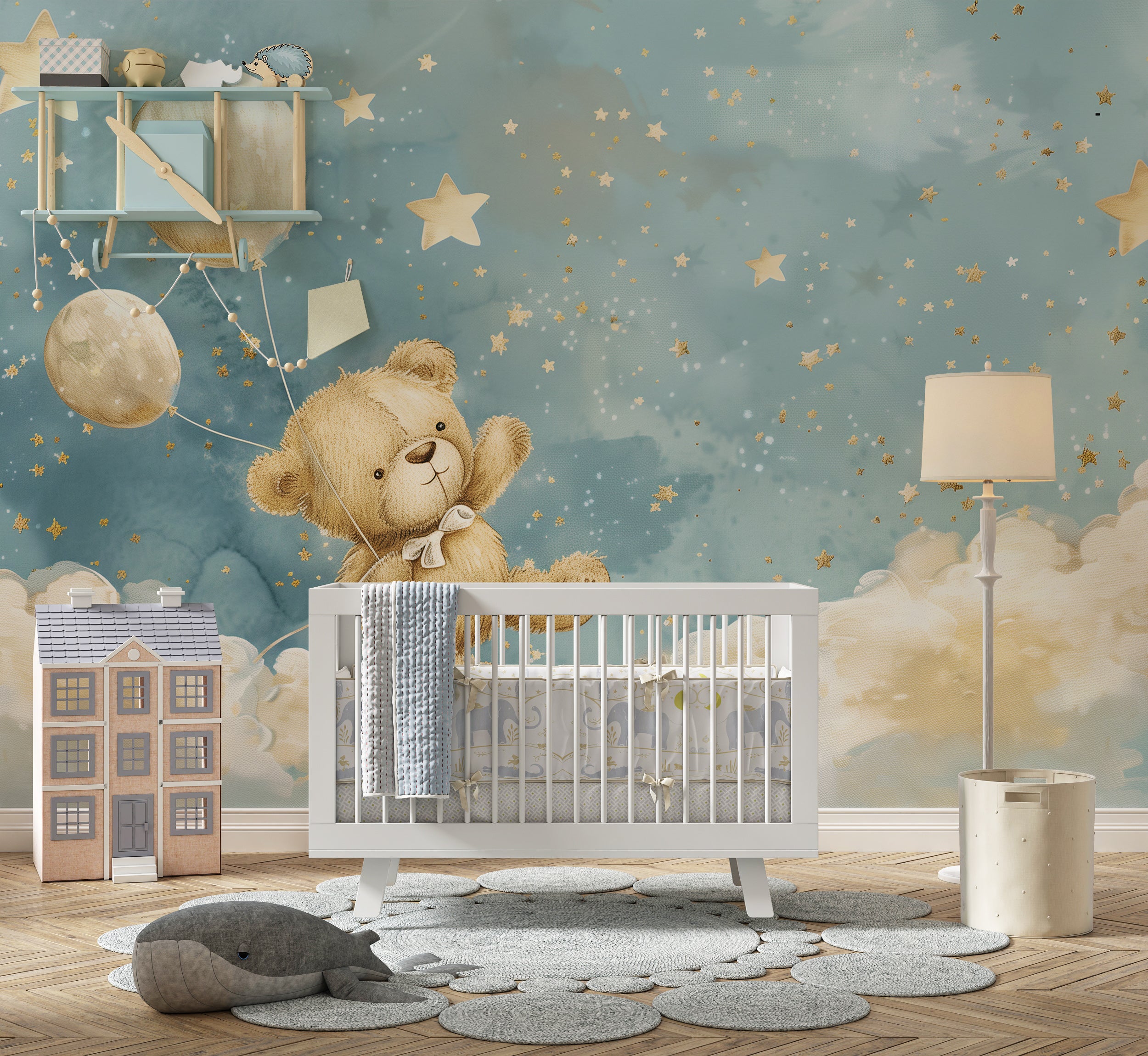 Peel and stick starry clouds wallpaper for nurseries