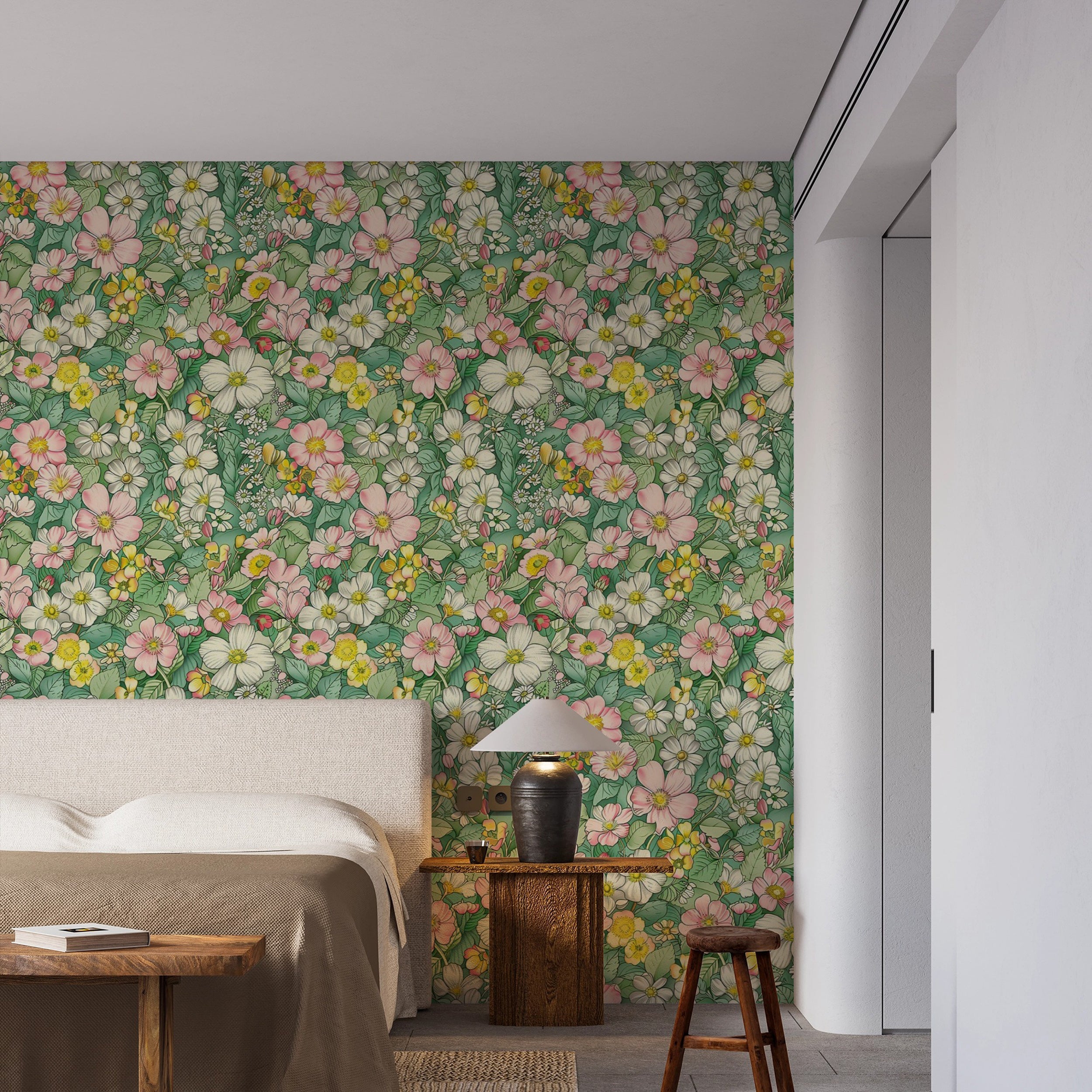 Removable botanical wallpaper for nursery