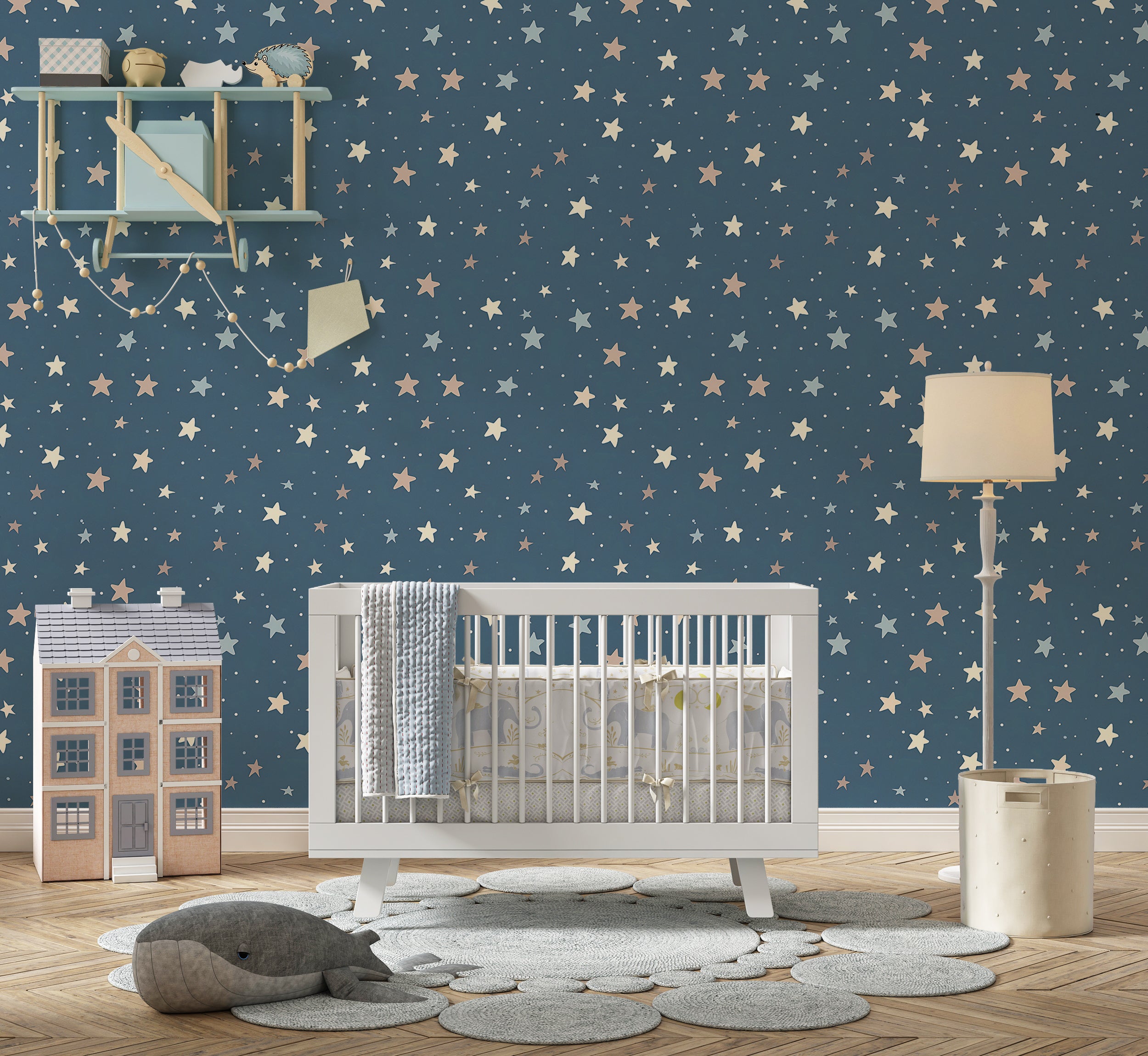 Dreamy blue wallpaper with star patterns