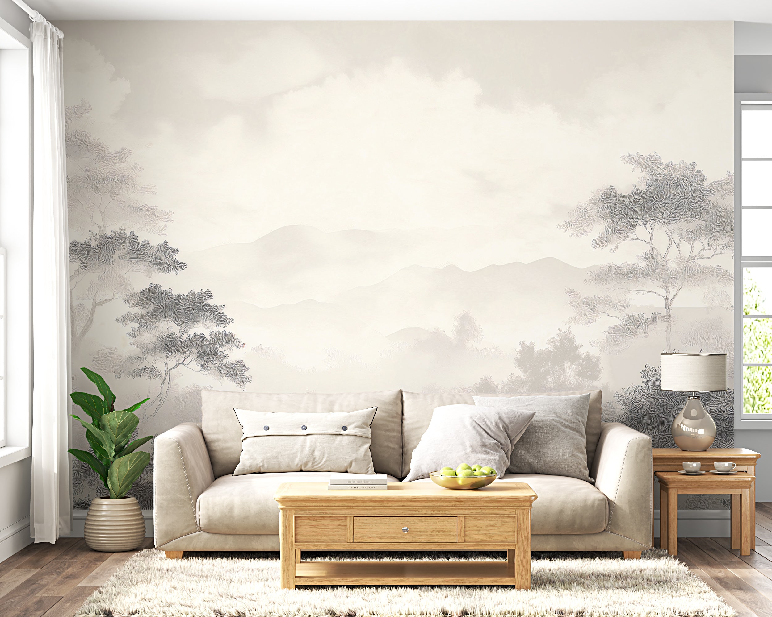 Cream trees wallpaper for serene decor