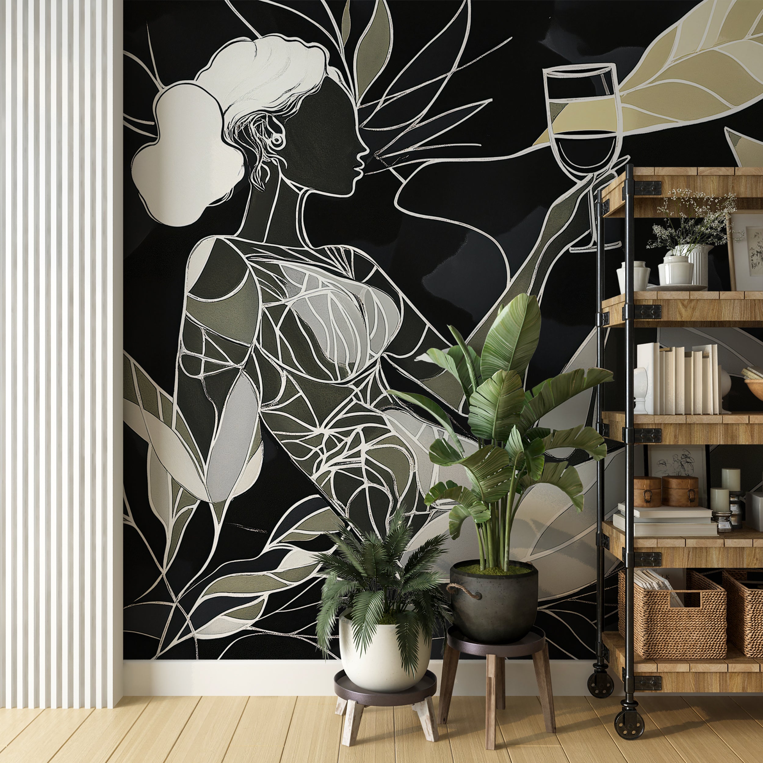 Removable dark Art-Deco style mural