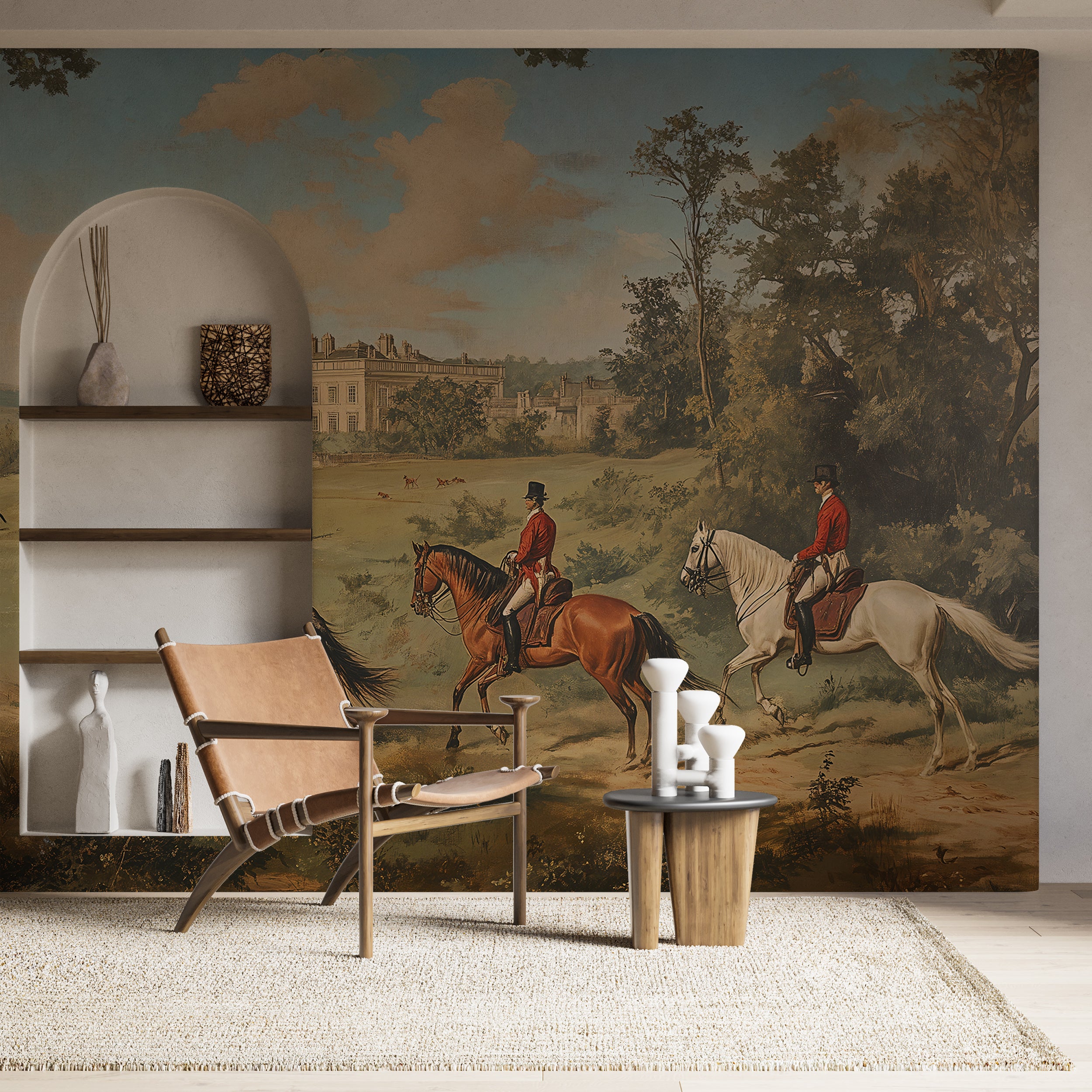 Castle and horses vintage wall decor
Elegant scenic wall mural with historical landscape