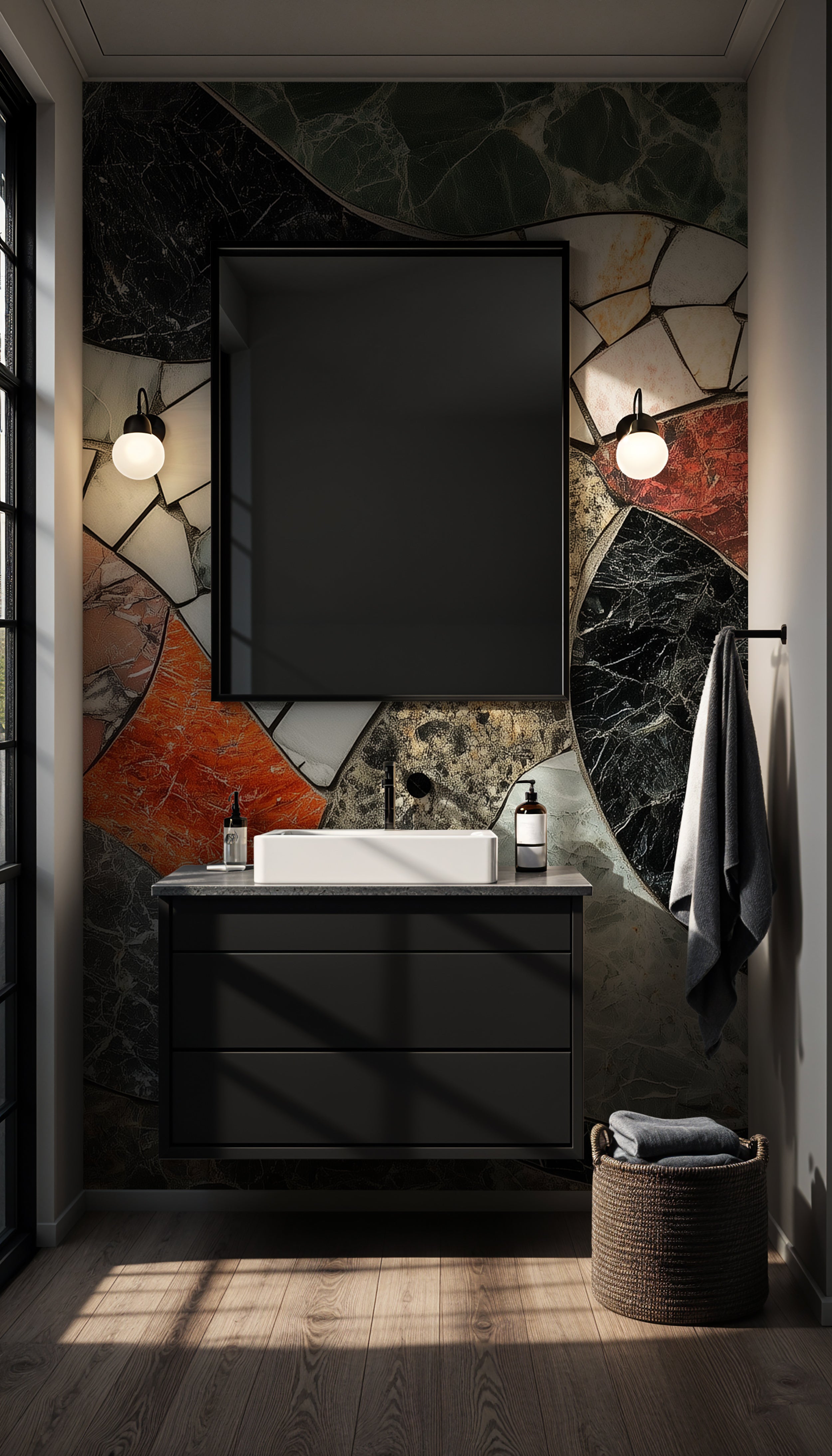 Marble shapes wallpaper with a modern abstract style.
Accent wall mural with geometric marble shapes.