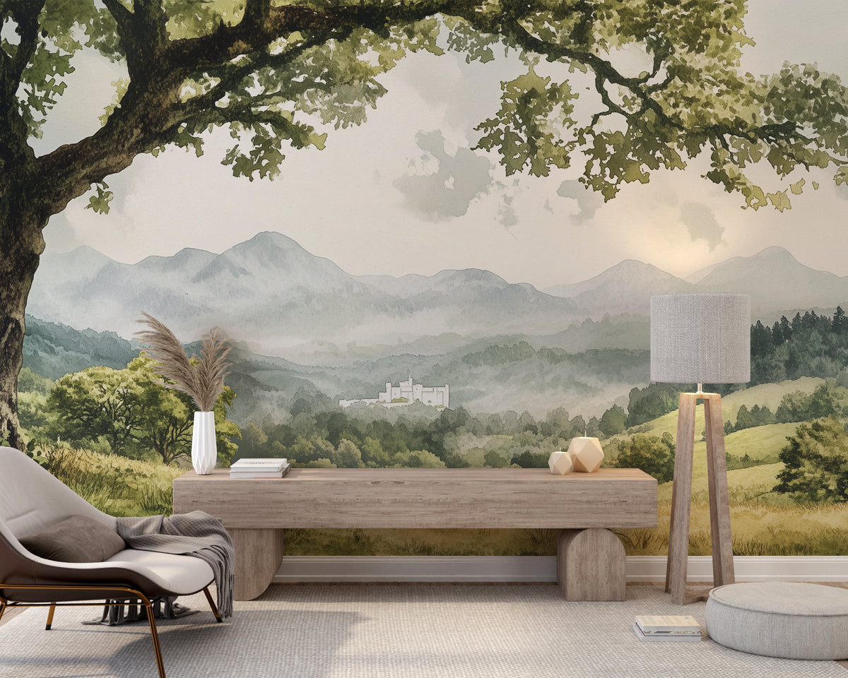 Hanging Tree Branch Scenic Wallpaper - Mountain Valley Landscape Mural