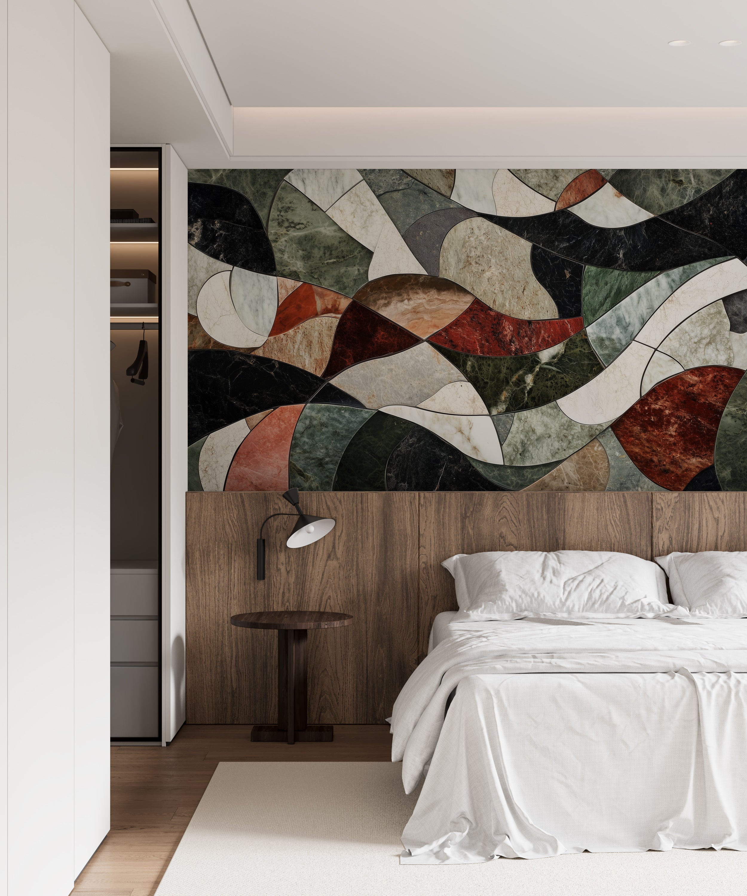 Modern peel-and-stick wall decor with marble mosaic patterns.
Artistic stone tile shapes mural for bold interiors.