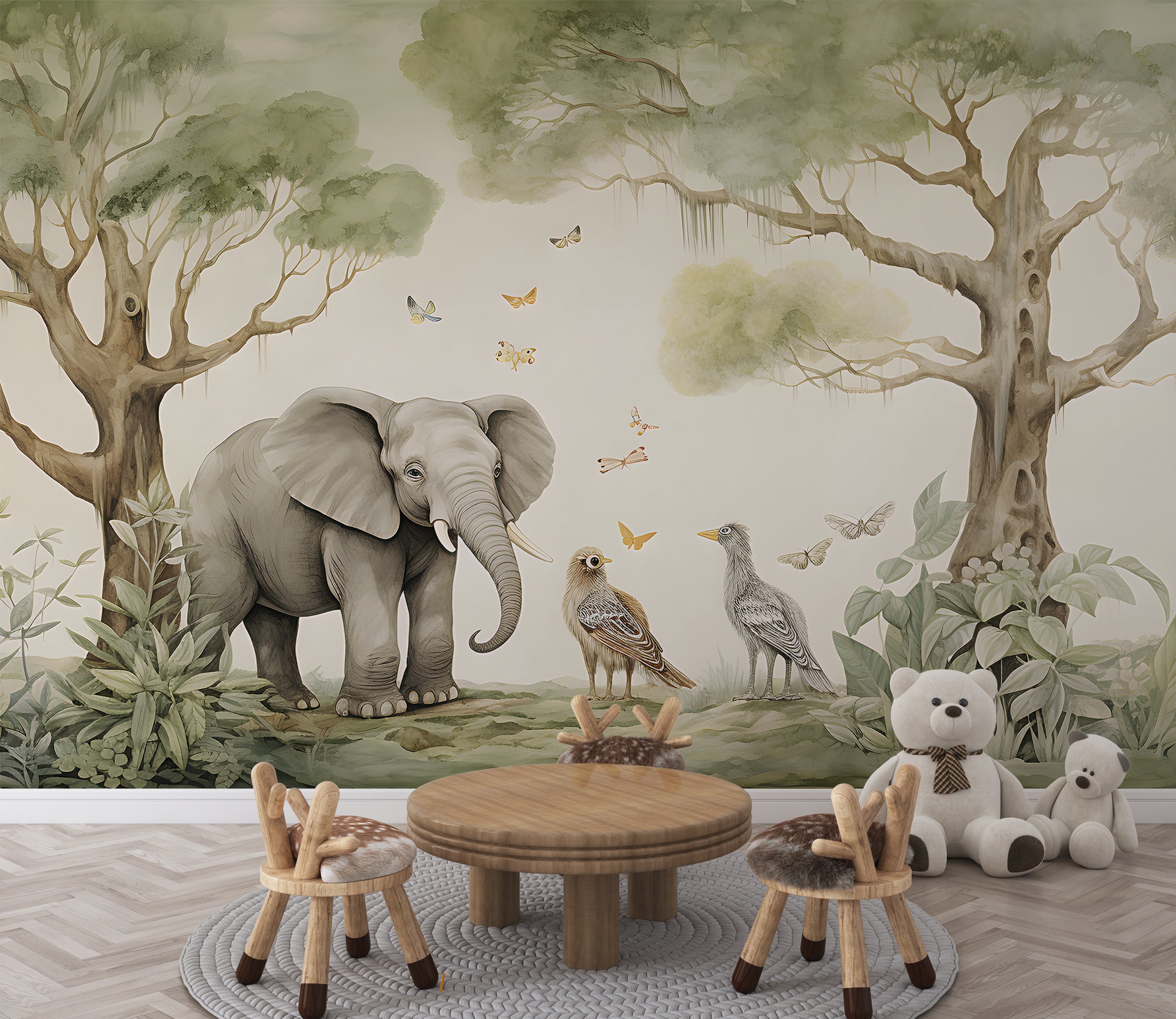 Safari Nursery Vintage Forest Wallpaper