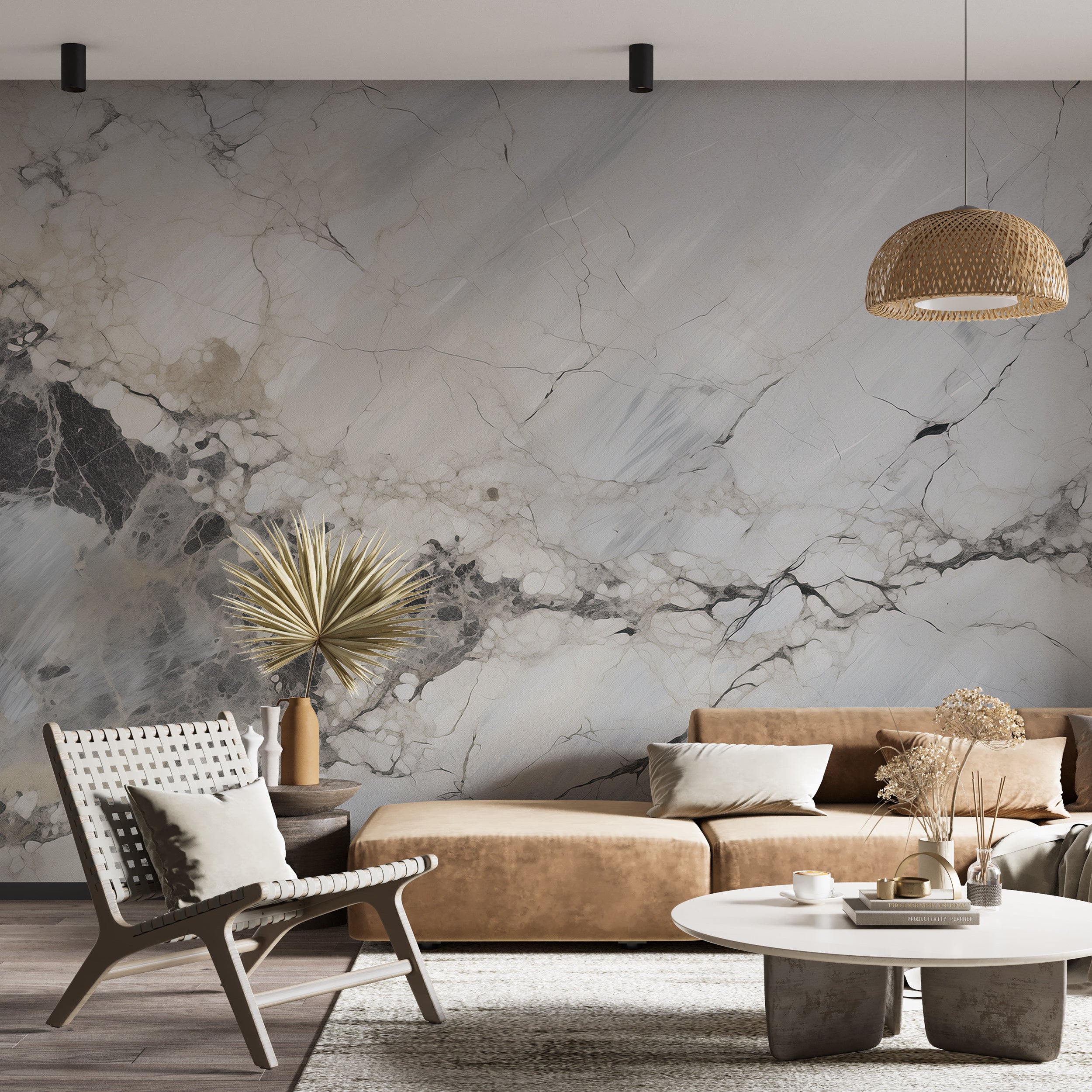  Elegant White and Grey Marble Mural