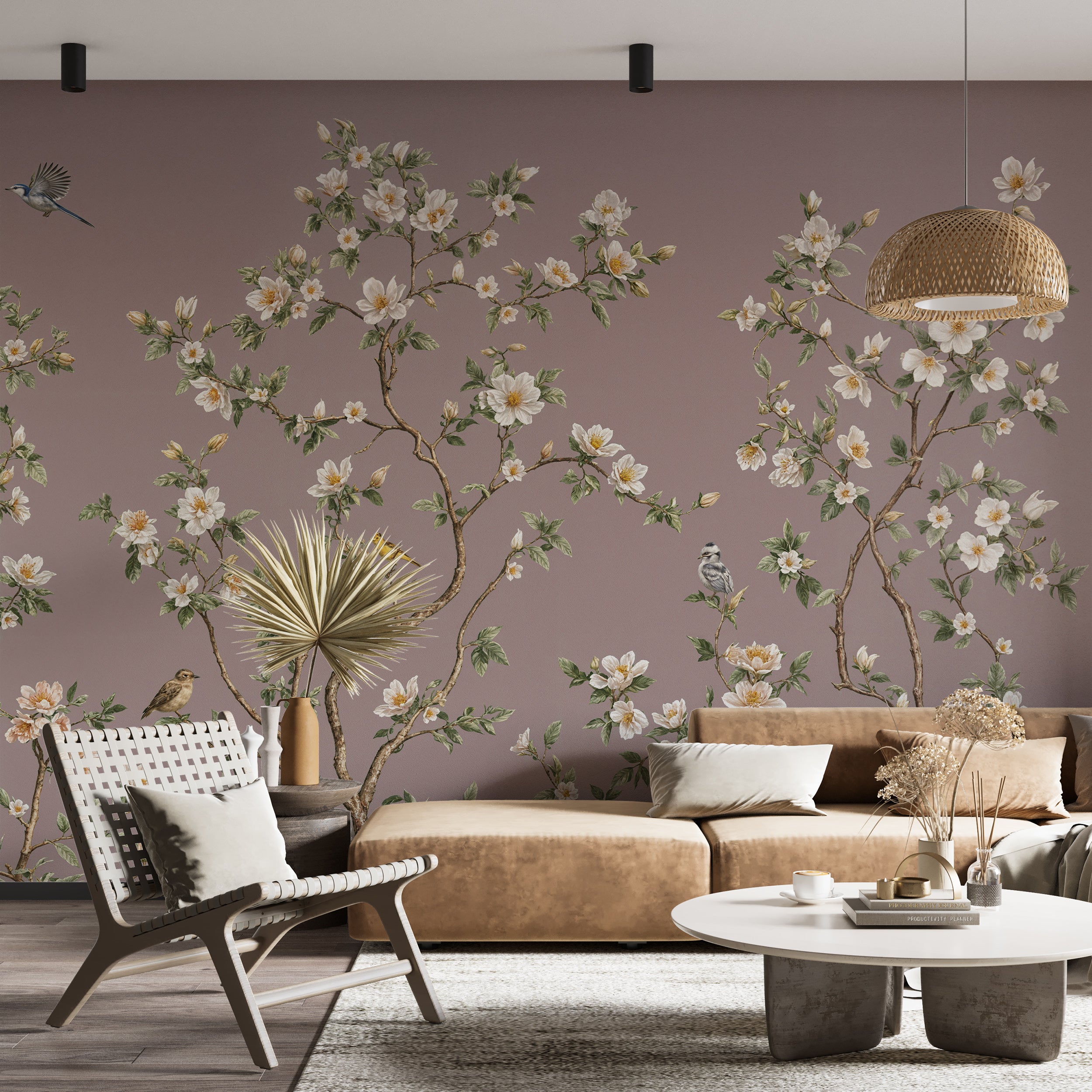 Tree branches and flowers wallpaper

Delicate bird and blossom wall decor