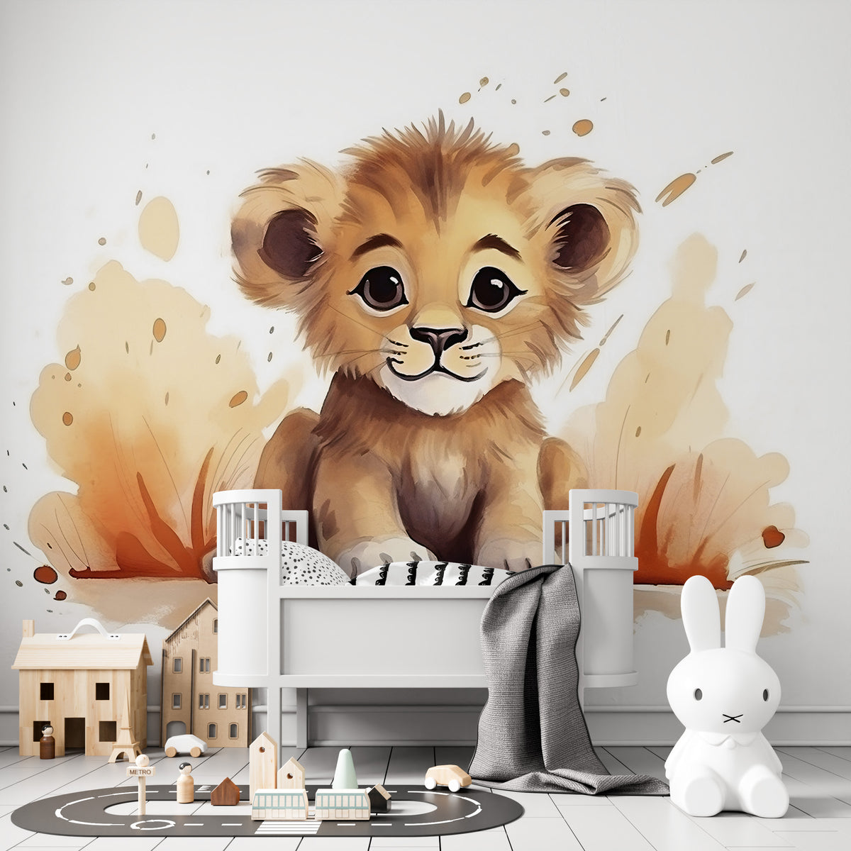 Cute Baby Lion Wallpaper - Safari Nursery Mural - Gender Neutral Wall