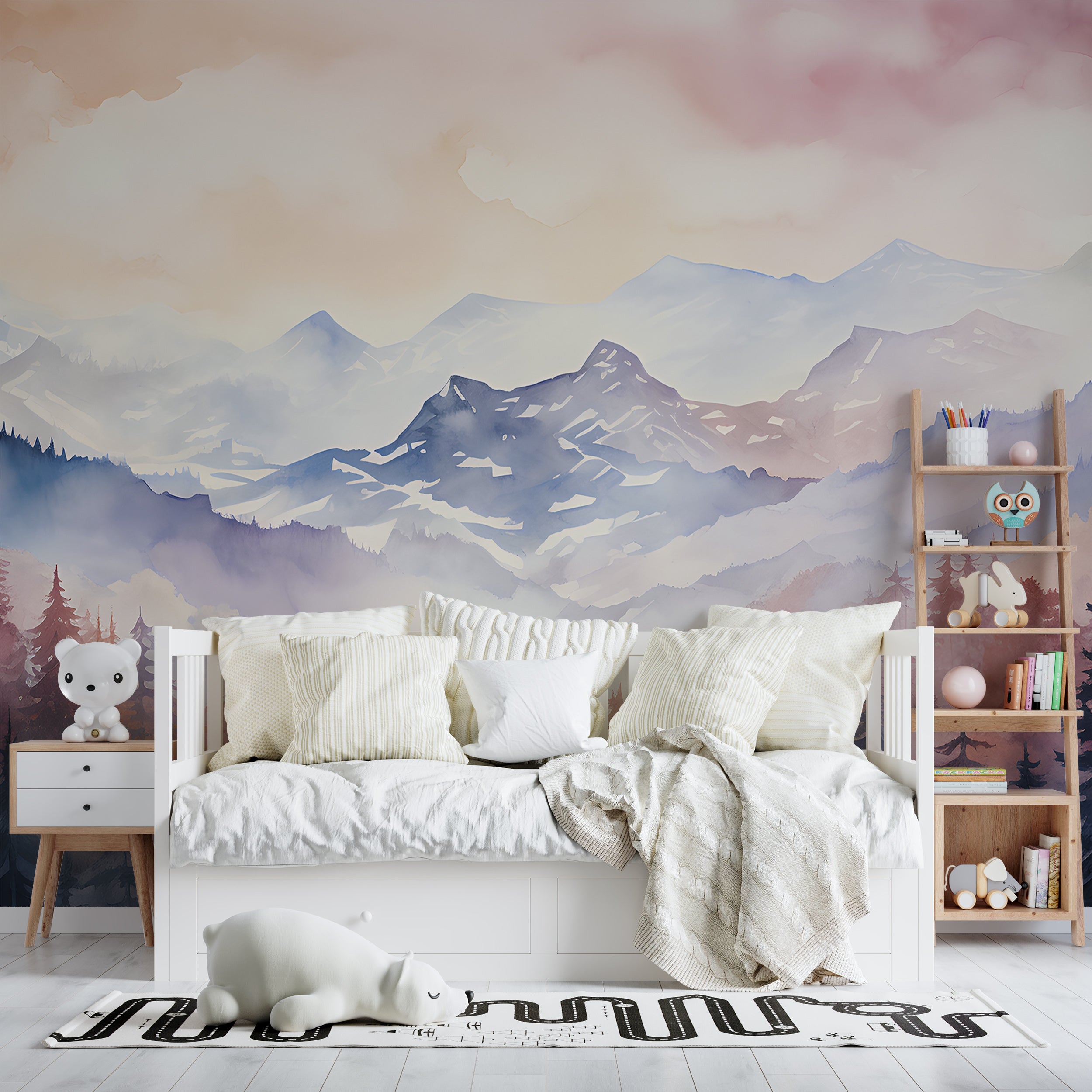 Watercolor Mountains and Forest Wallpaper