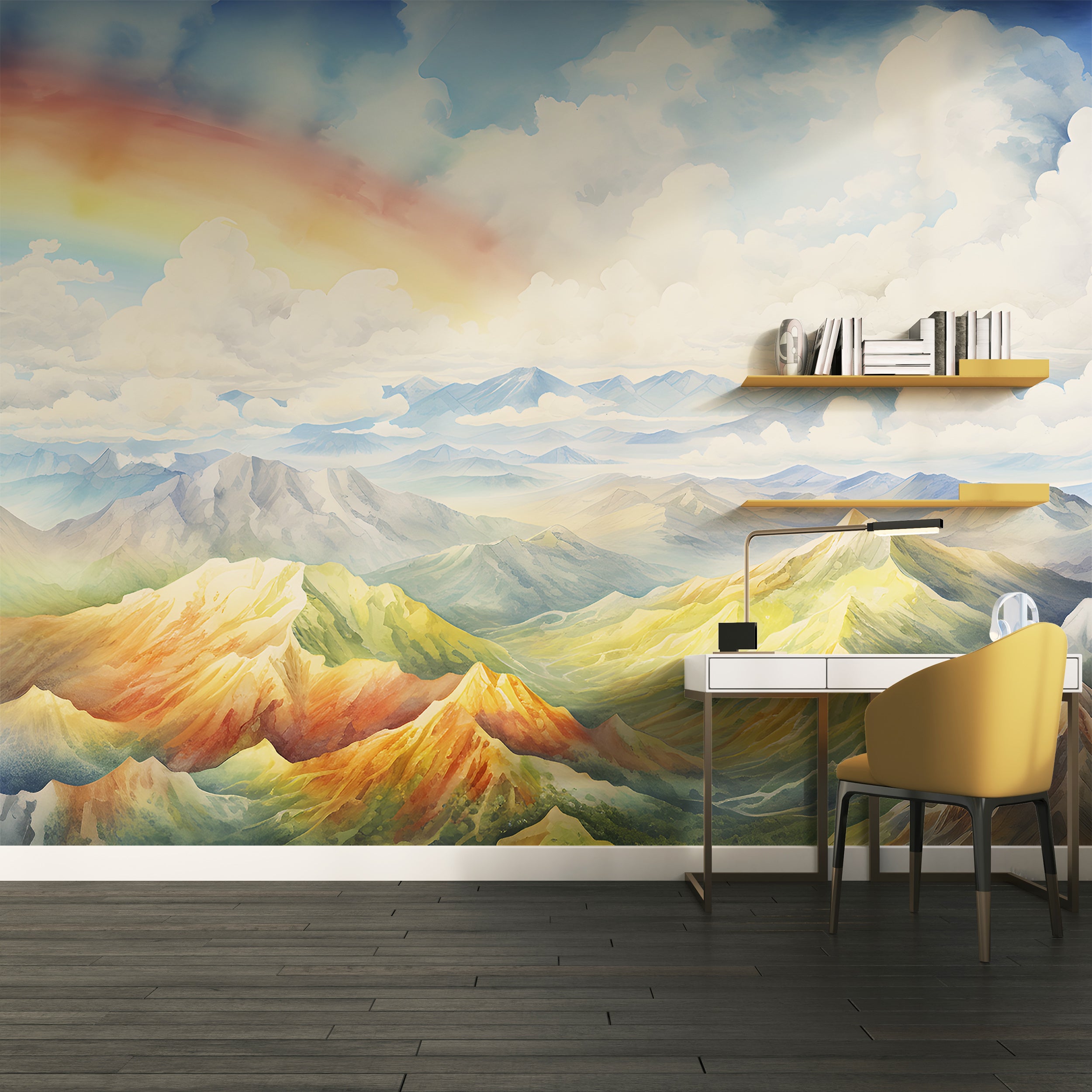 Imaginative Watercolor Mountains Wall Art