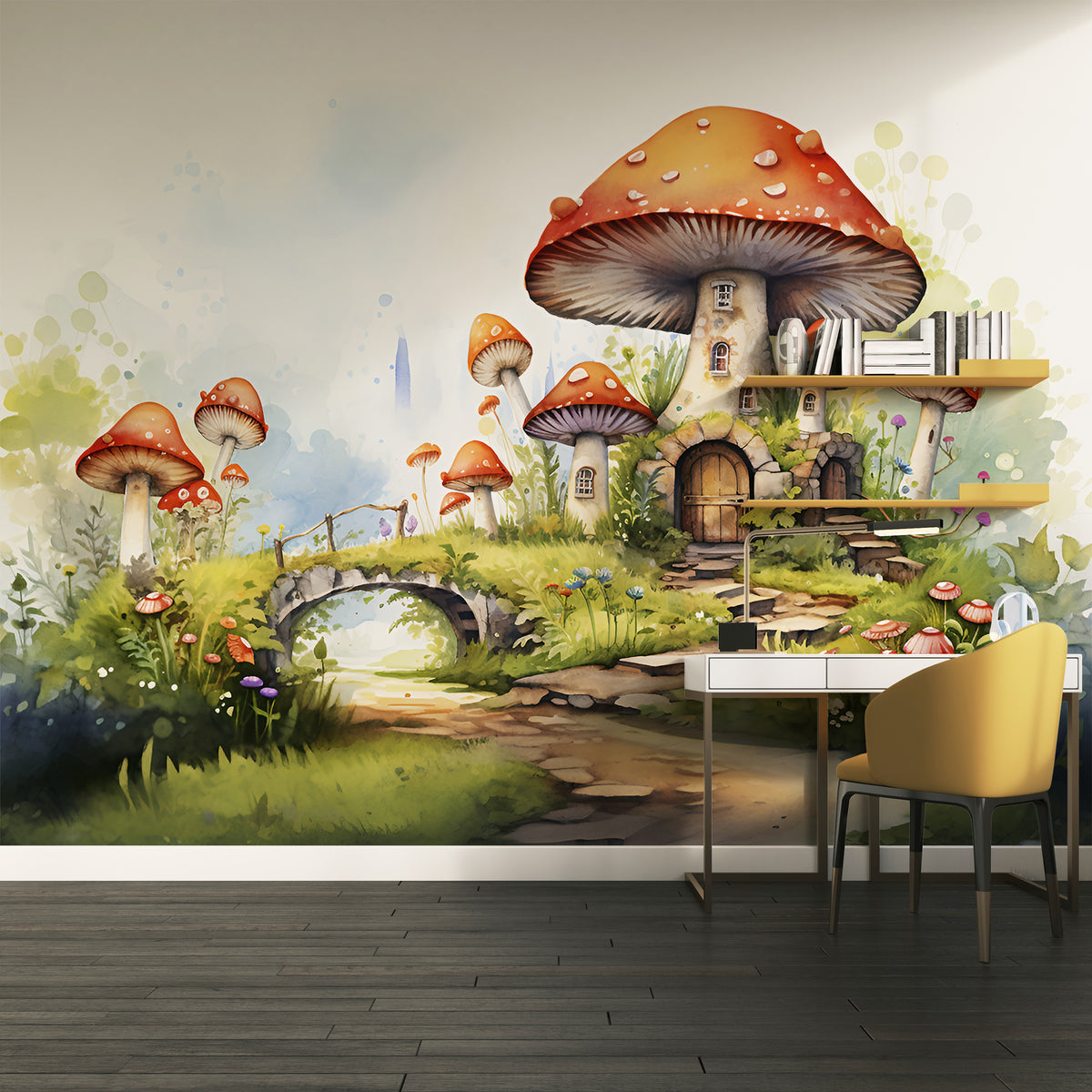 Mushroom House Mural - Fairy Forest Wallpaper