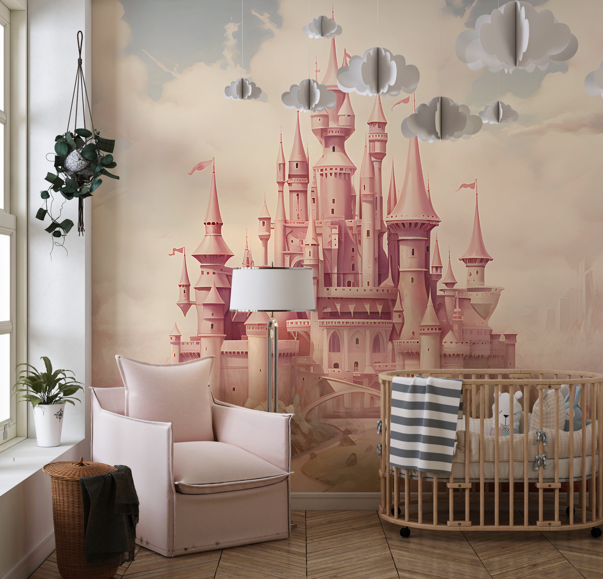 Watercolor Pink Castle Wall Art