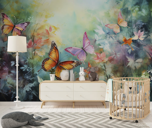 Colorful Butterflies Wall Mural - Watercolor Jungle Wallpaper