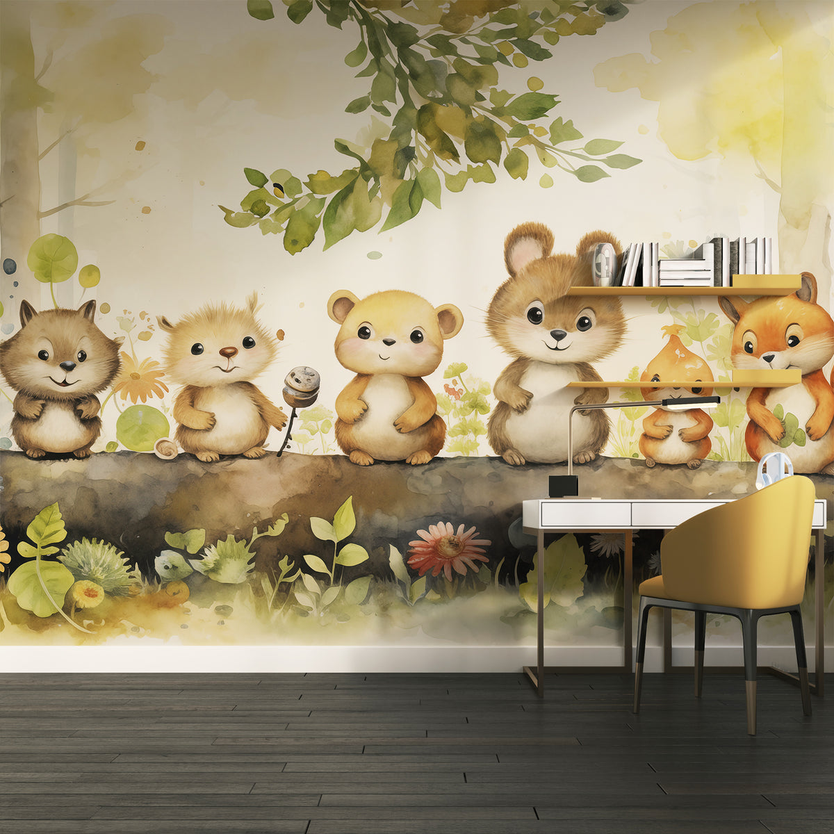 Woodland Animals Wall Mural - Watercolor Kids Forest Wallpaper