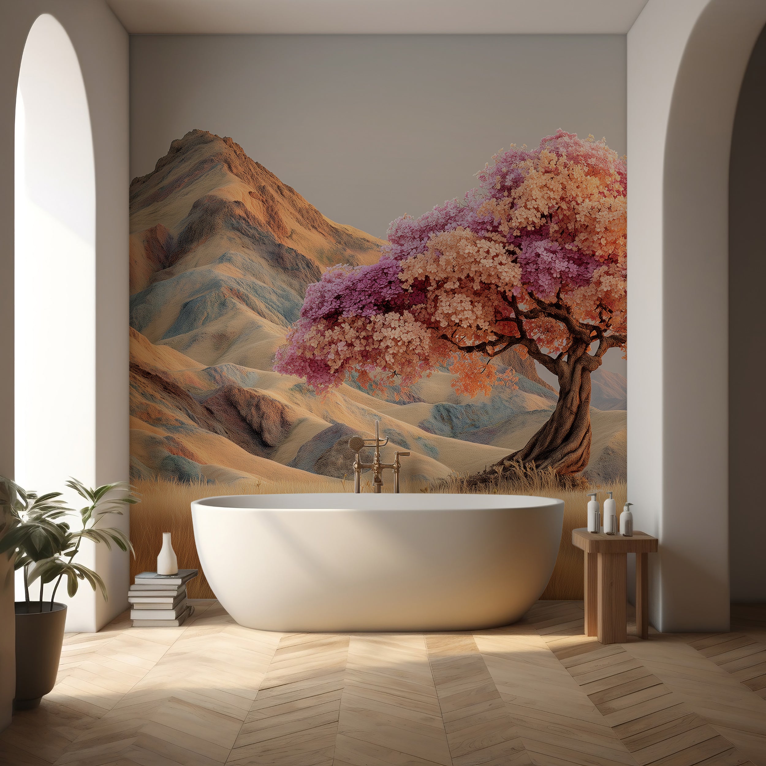 Blossom tree and mountain wall mural

Colorful desert oasis wallpaper