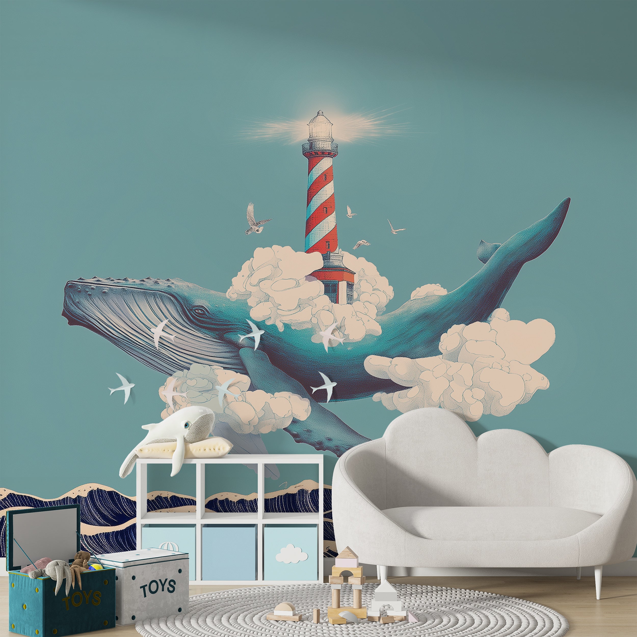 Soft blue ocean scene wallpaper

Whale themed children’s wall art