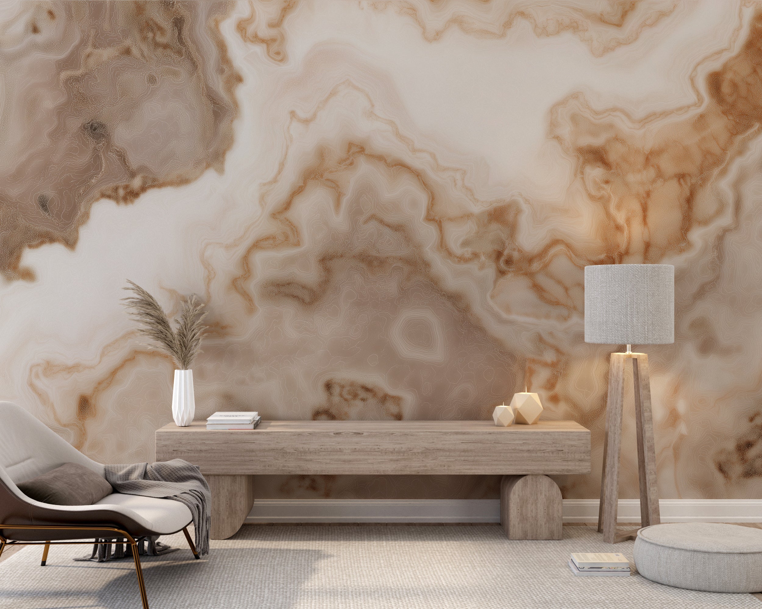 Beige Detailed Marble Wall Mural in Natural Stone Texture Peel and Stick Removable Wallpaper Decor