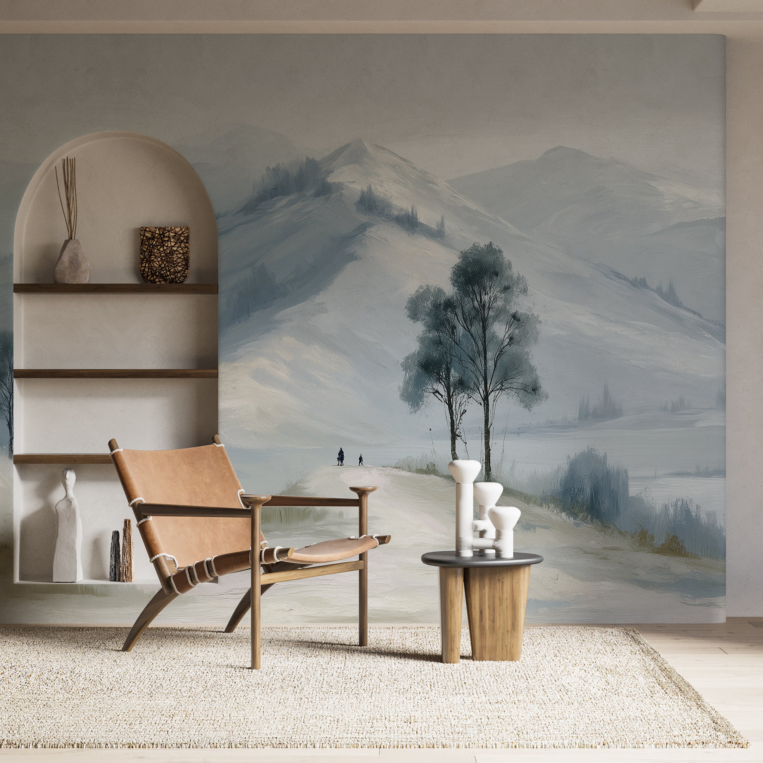 Sky and mountain gradient mural

Hazy watercolor mountain wall art