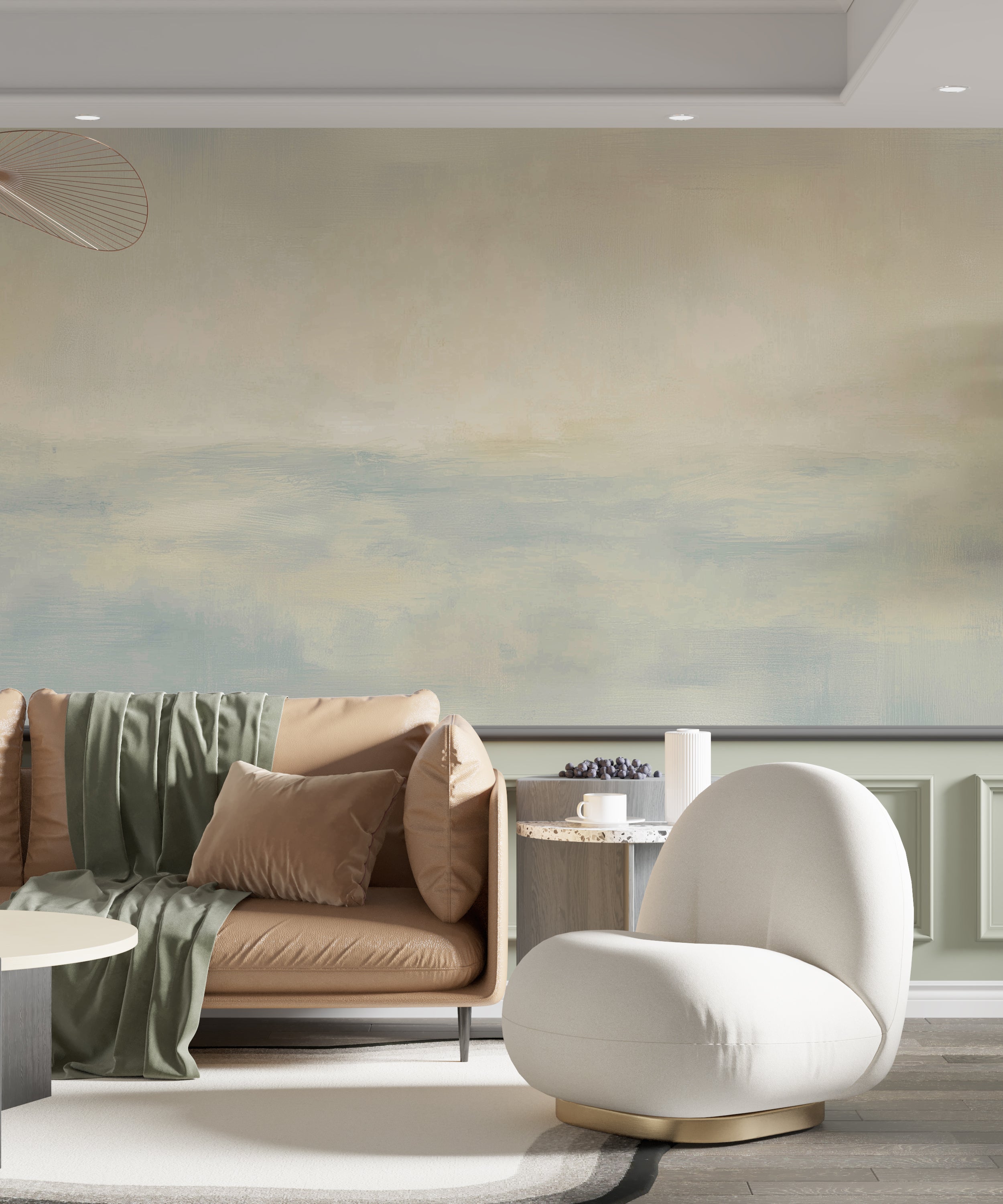Soft Neutral Lime Wash Ocean Horizon Wall Mural Abstract Coastal Tones Minimalist Watercolor Look Wallpaper