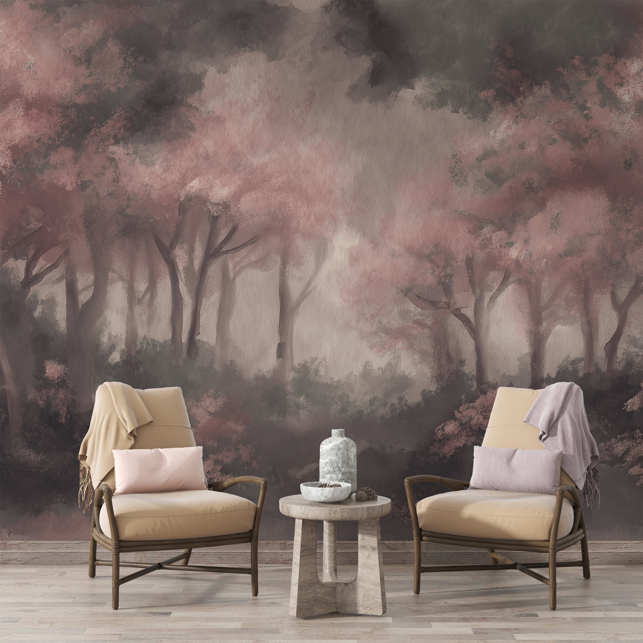 Foggy pink forest scene mural

Tranquil nature blossom wall art