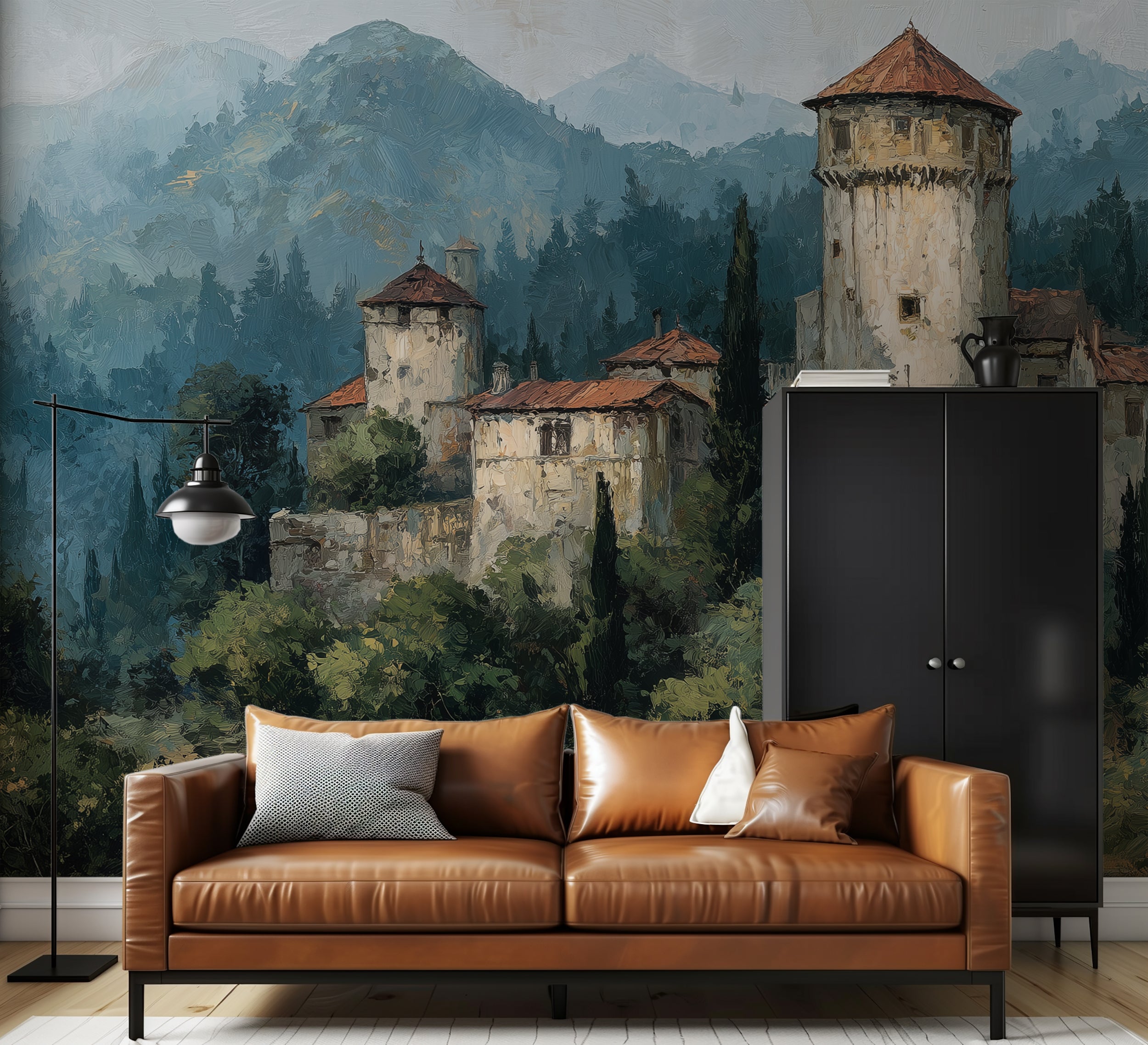 storybook village wall decor
misty forest with castle towers
