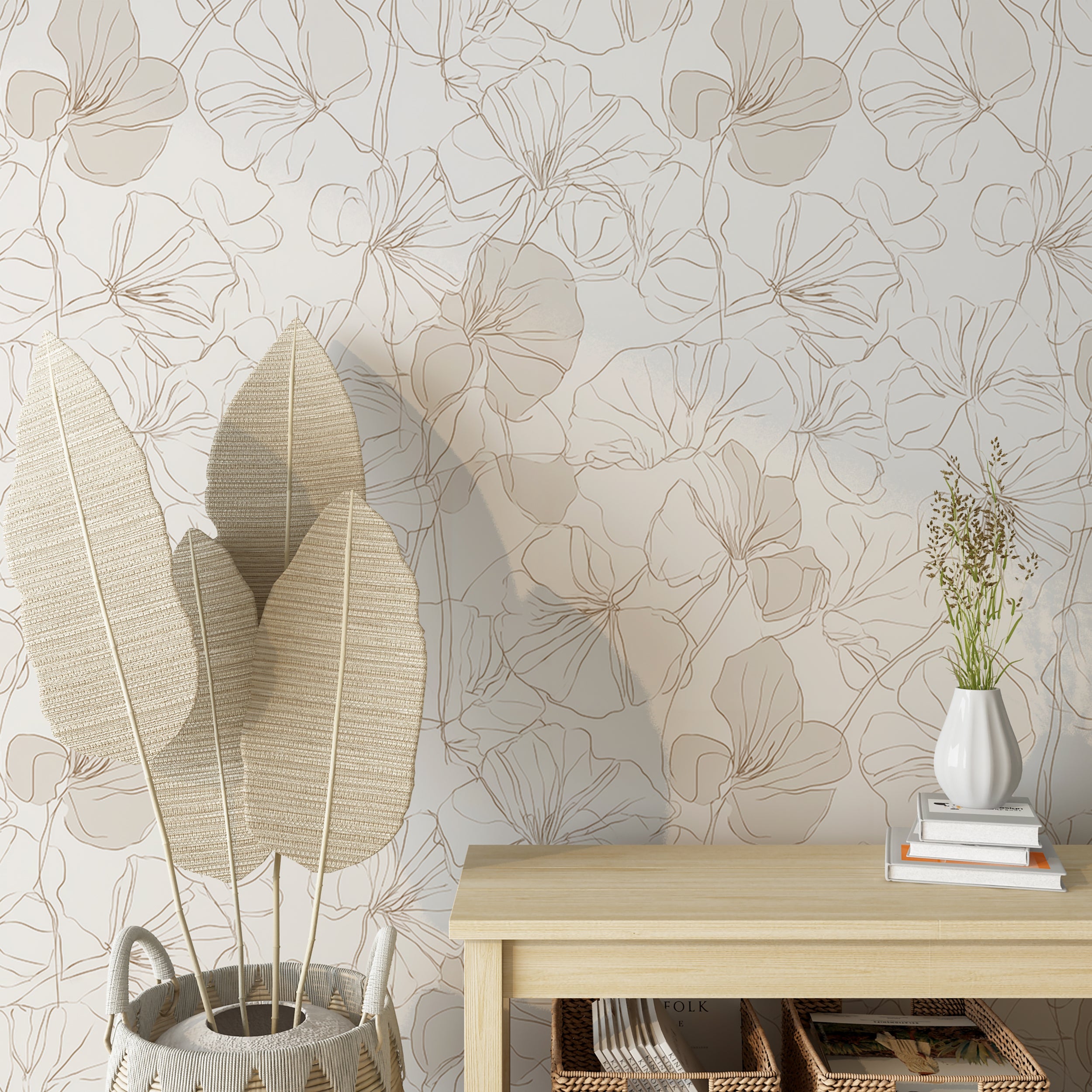 Minimalist petal wallpaper soft beige

Hand-drawn flower line wallpaper