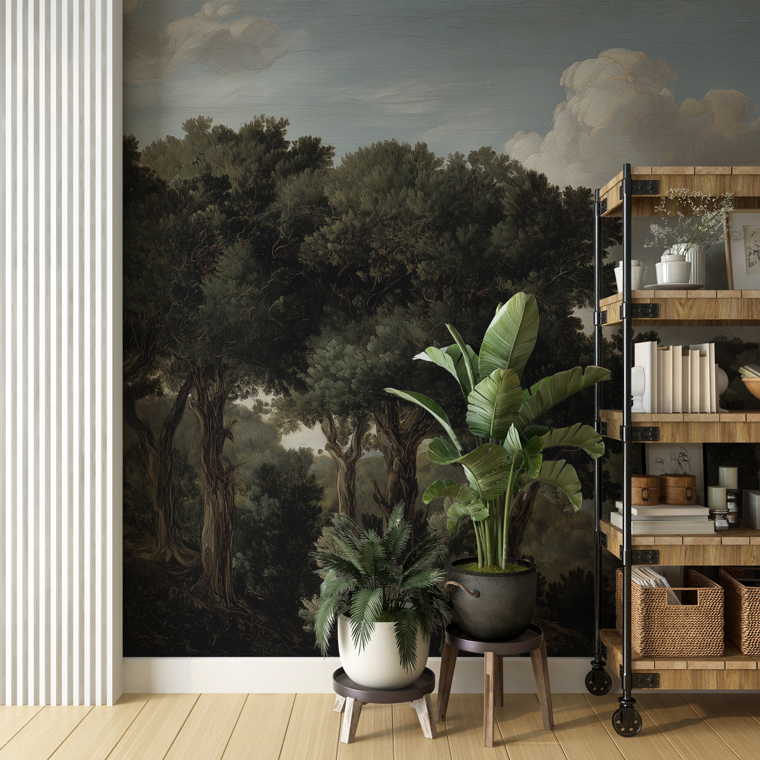 traditional landscape painting wallpaper
serene forest panoramic wall decor
