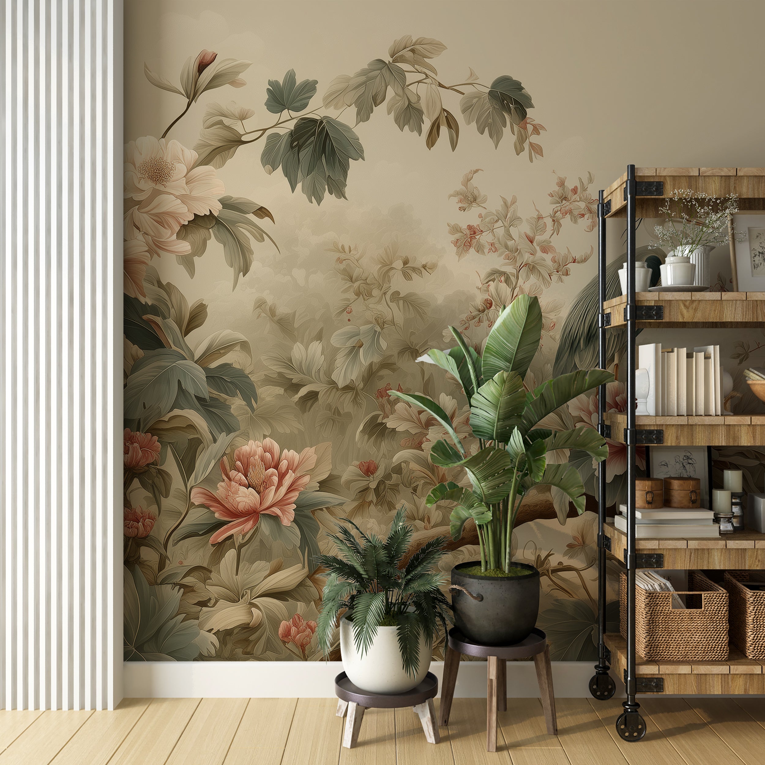 peony flower wall mural soft tones
asian inspired floral bird wallpaper