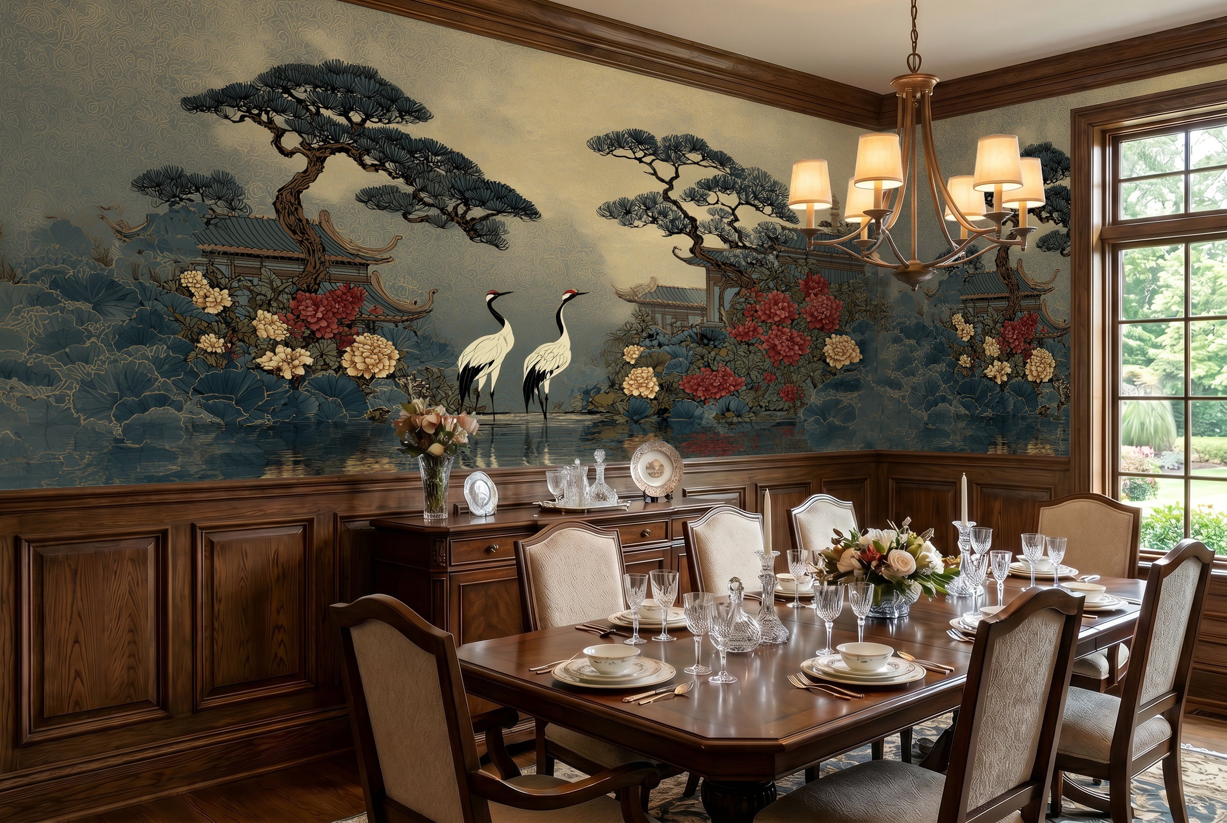decorative crane wallpaper luxury mural
large wall mural oriental garden scene