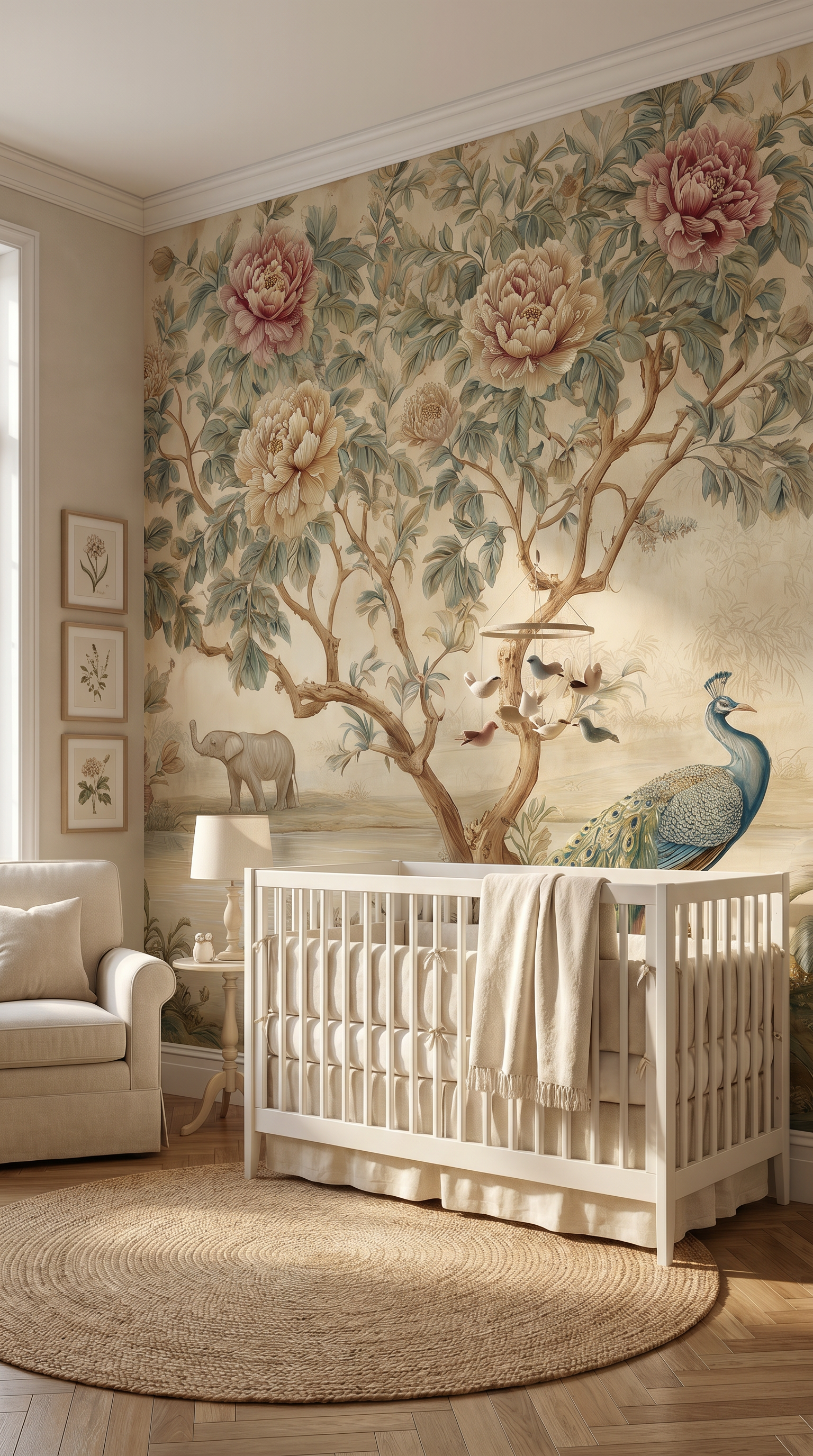vintage botanical mural peacock garden
floral wallpaper with peacock landscape