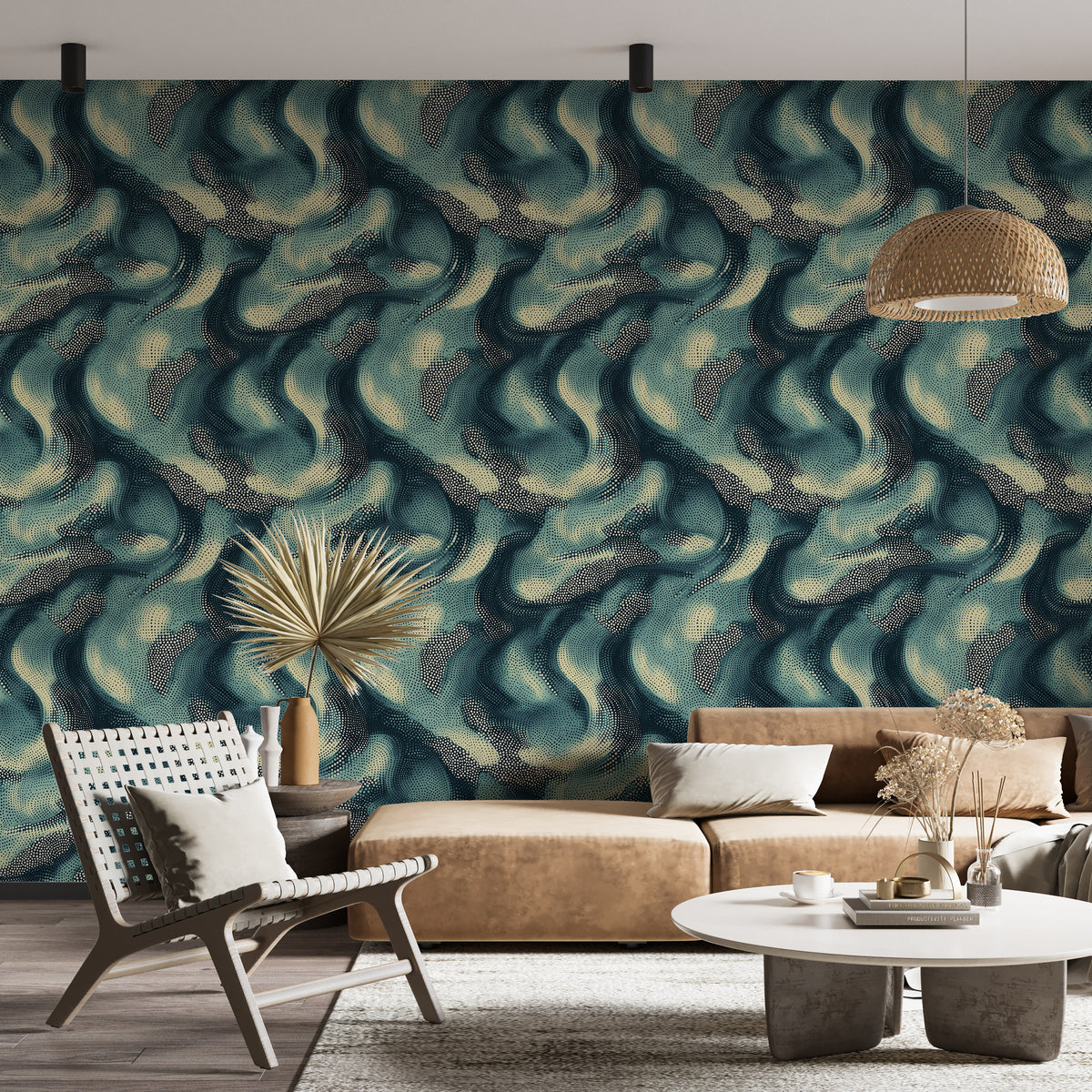 Abstract Wavy Pattern Wallpaper - Ocean Colors Modern Wall Decor