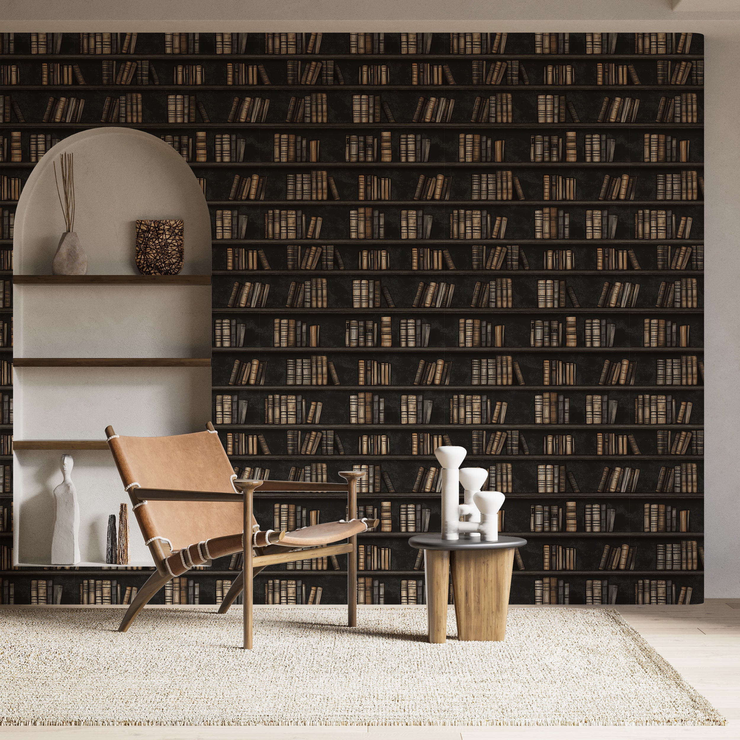 Bookshelf wallpaper for Dark Academy-inspired wall decor
Dark grey book wallpaper for sophisticated home libraries