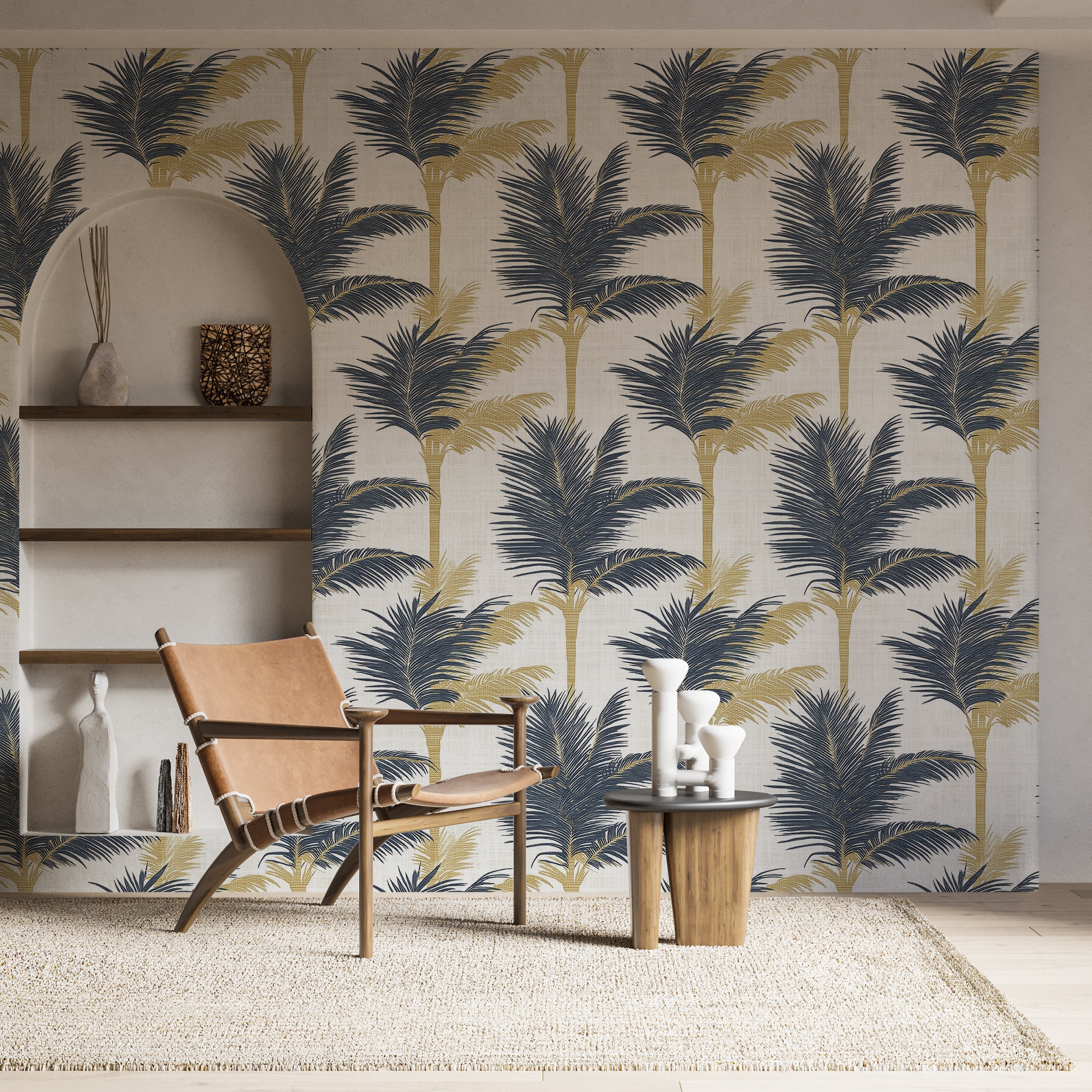 Luxurious palm tree wallpaper for high-end home decor
Gold and blue peel and stick wallpaper for elegant room accents