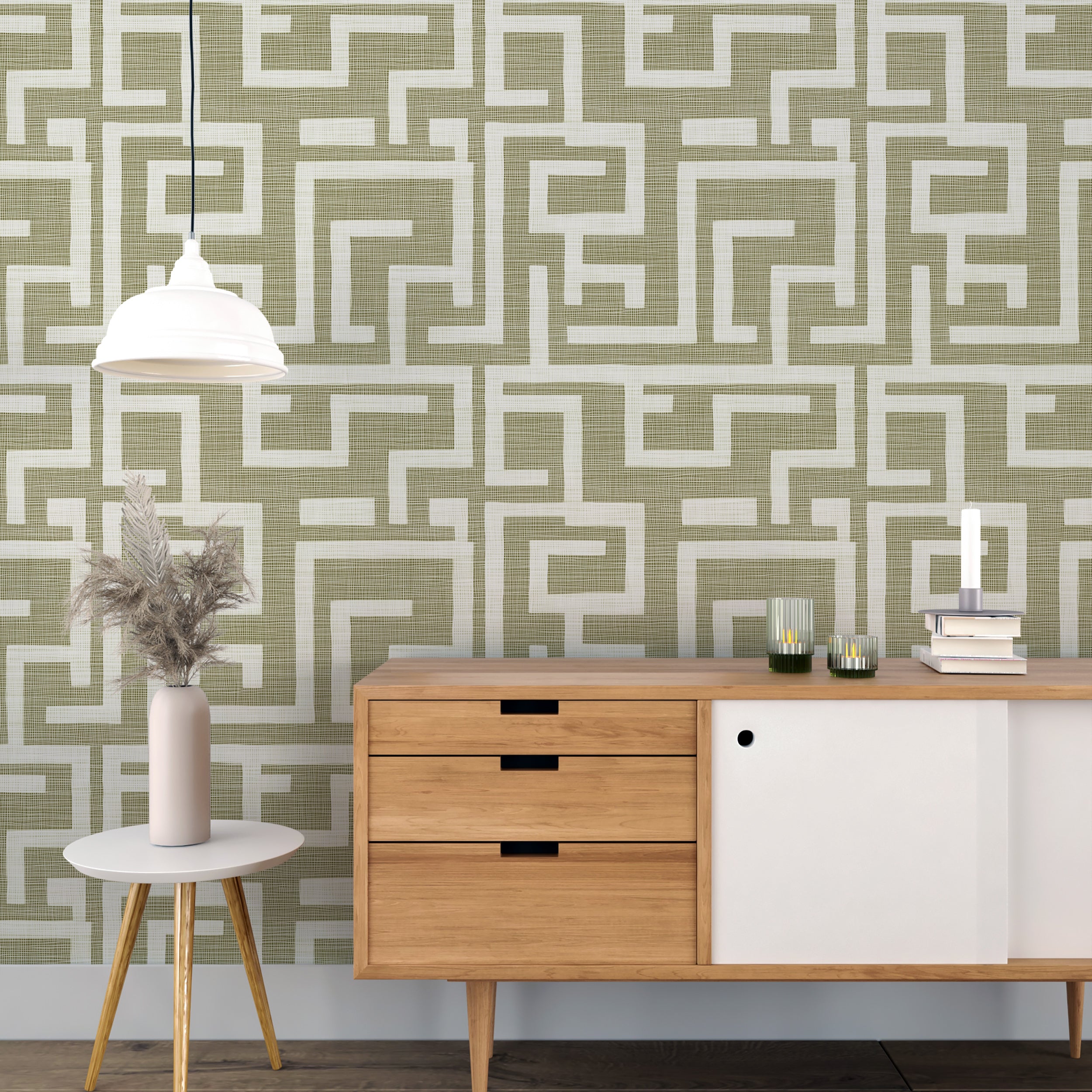 Linen texture wallpaper with geometric line pattern
Easy-to-remove wallpaper for contemporary accent walls