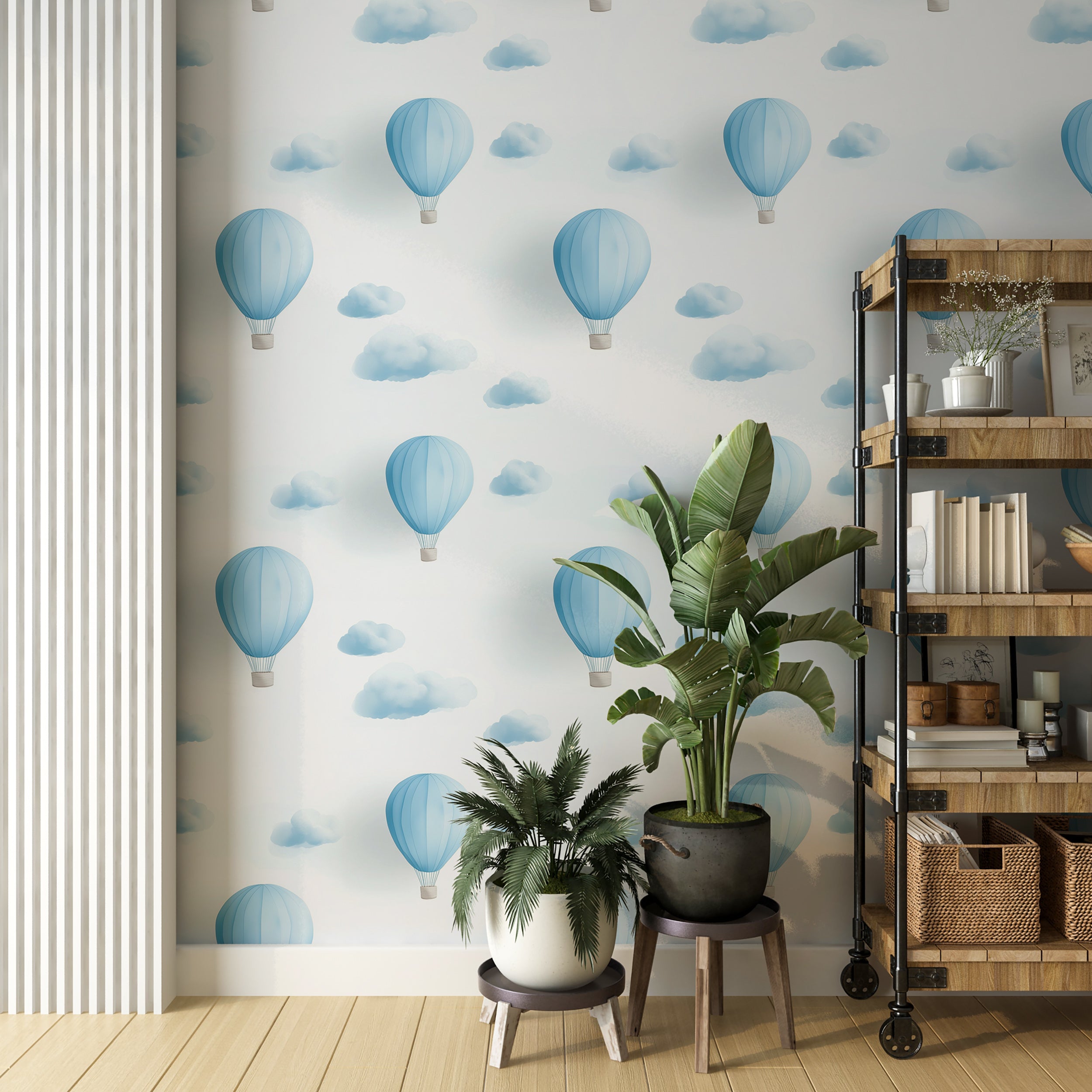 Serene wallpaper for creating a whimsical child’s room
Peel and stick wallpaper with charming balloon patterns