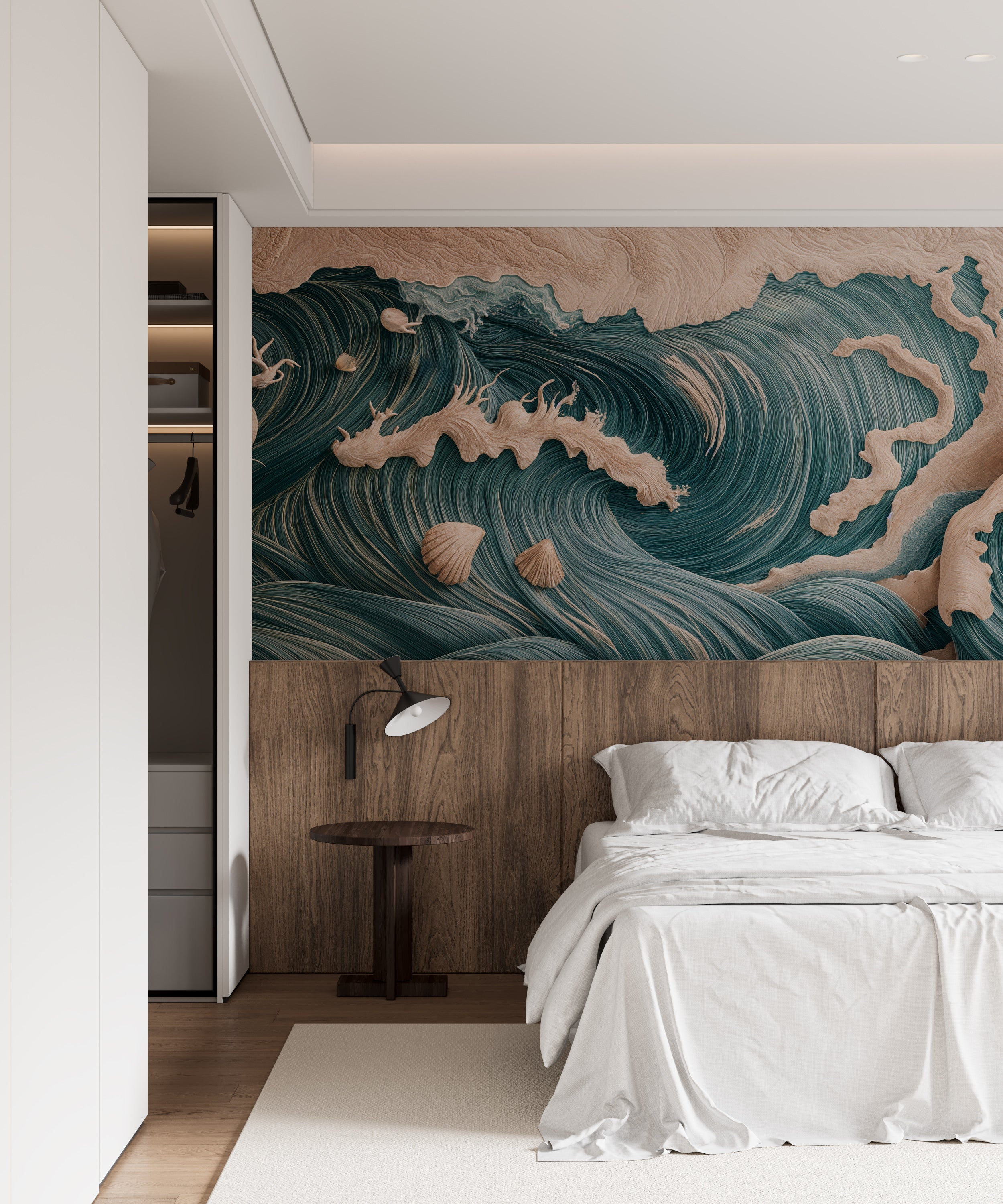 Ocean Waves Wall Mural, Abstract Sea Wallpaper, Peel and Stick Wavy Wall Decal, Nautical Removable Mural