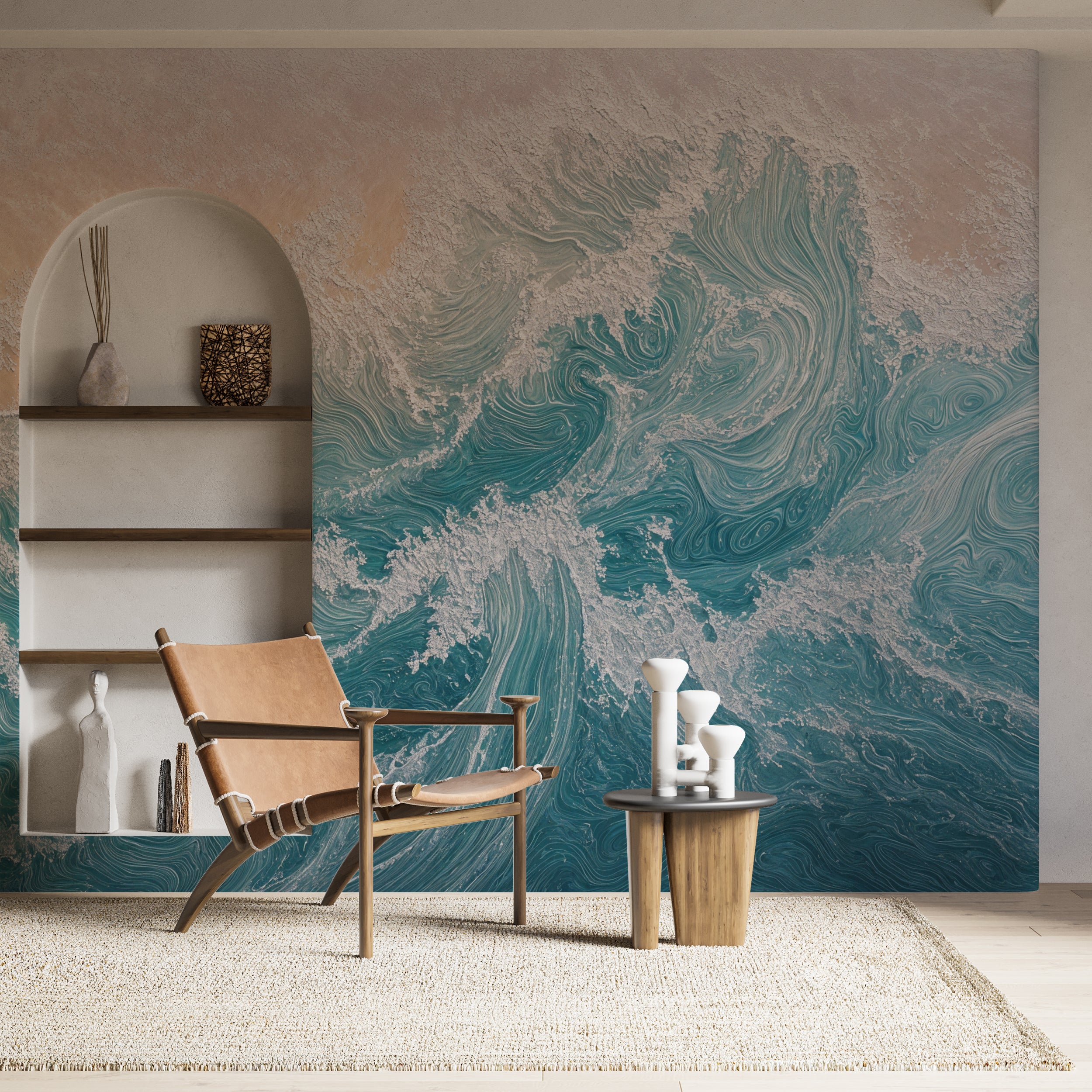 Nautical-themed beach wall decor with blue tones.
Peaceful ocean wallpaper for a soothing ambiance.