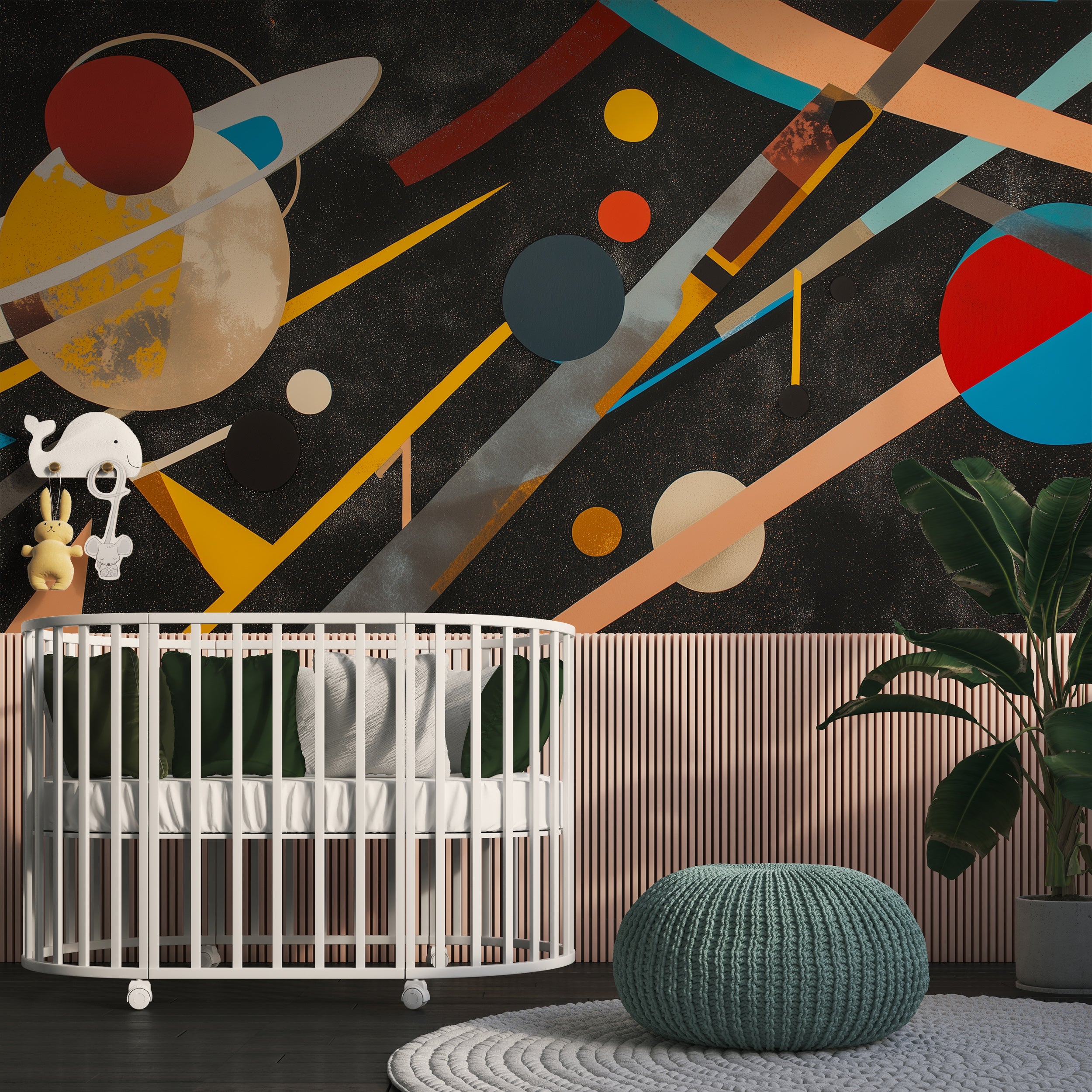 Abstract Black Space Mural, Colorful Planets Wallpaper, Peel and Stick Dark Celestial Wall Decor