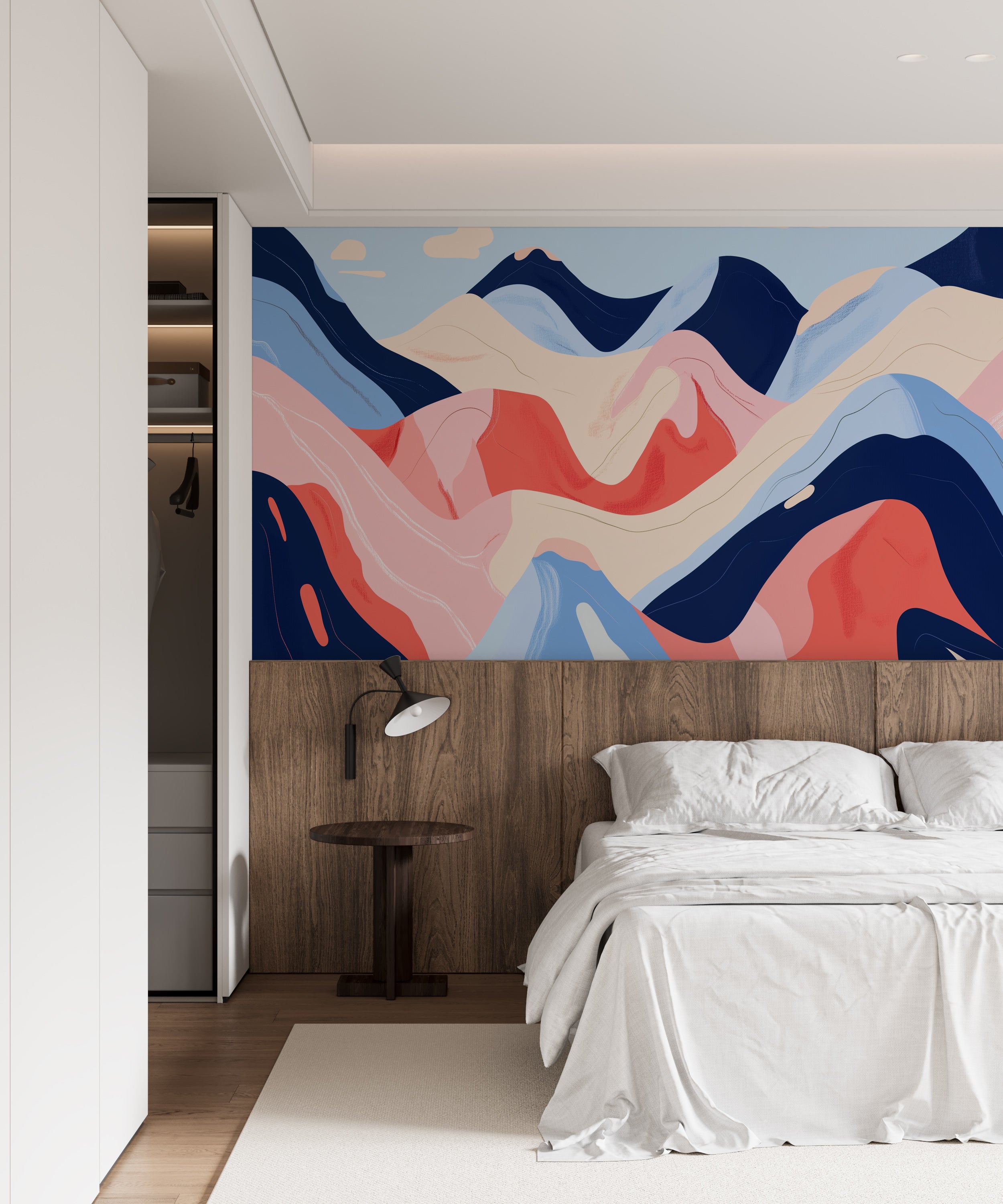 Abstract Mountain Mural, Pastel Colors Modern Wallpaper, Colorful Peel and Stick Wall Decal