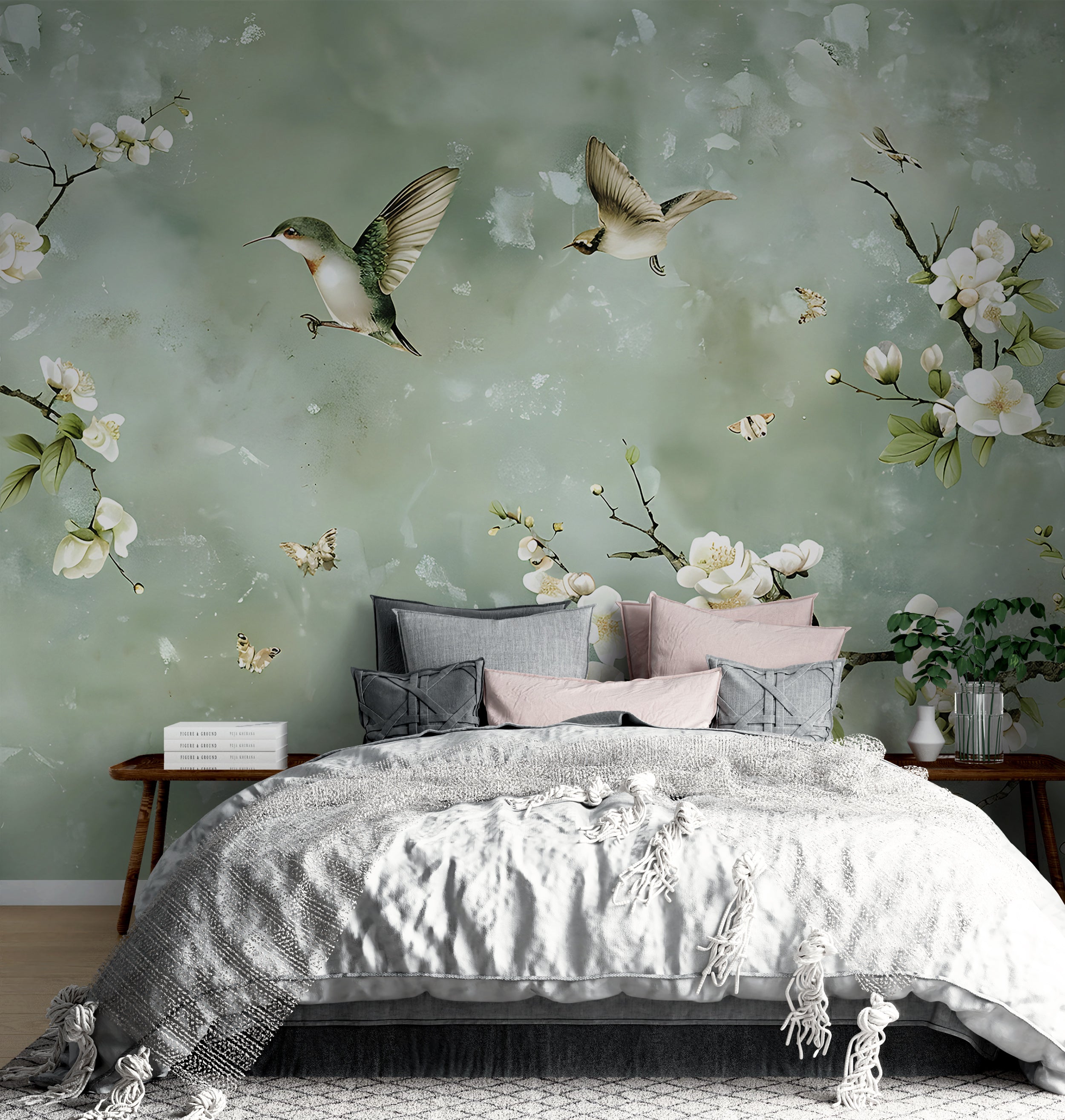 Elegant Green Floral Peel and Stick Wall Mural